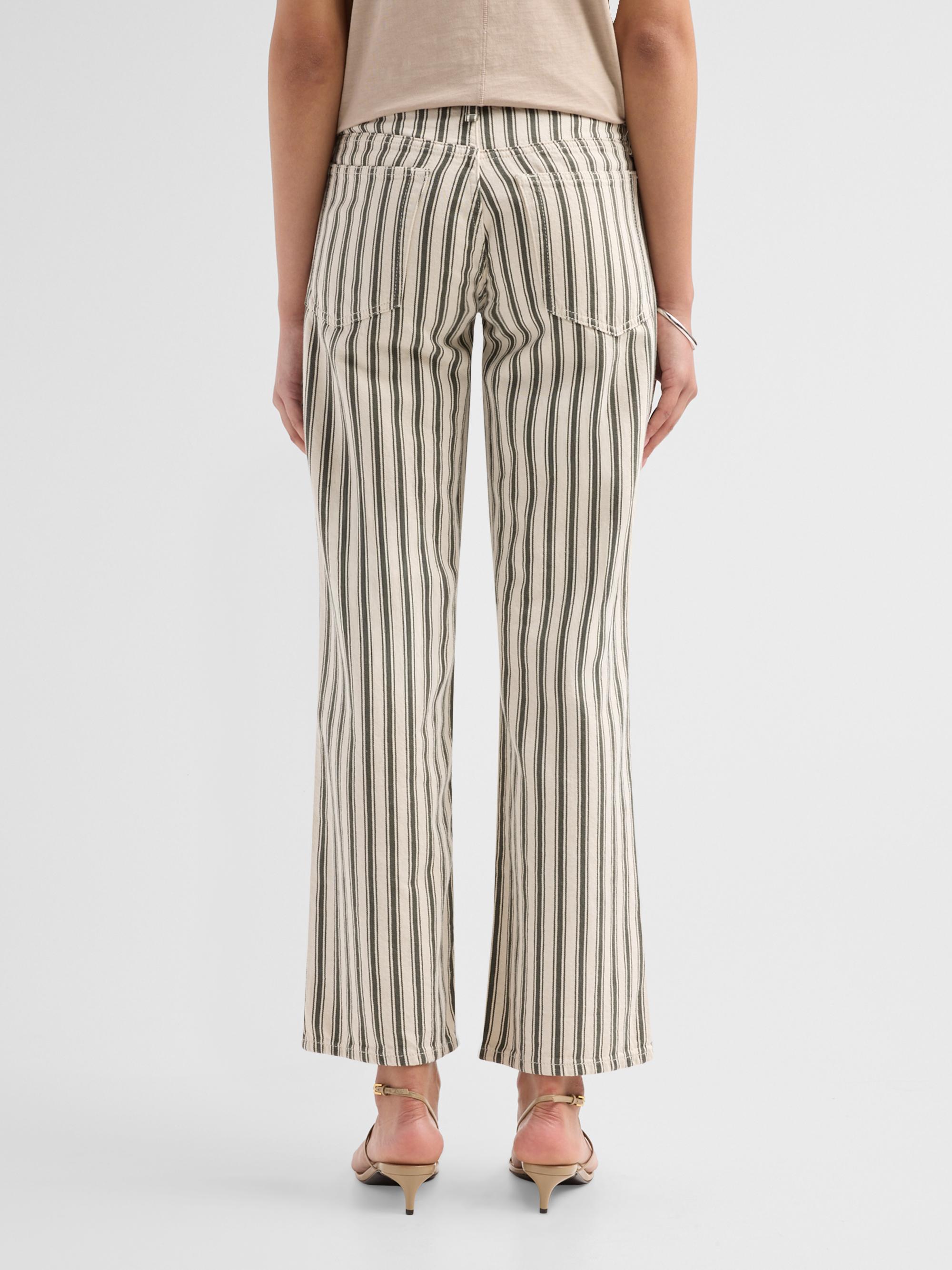 rag & bone Women's Striped Cotton-Linen Straight-Leg Jeans - Forest Green Stripe | Thumbnail 3