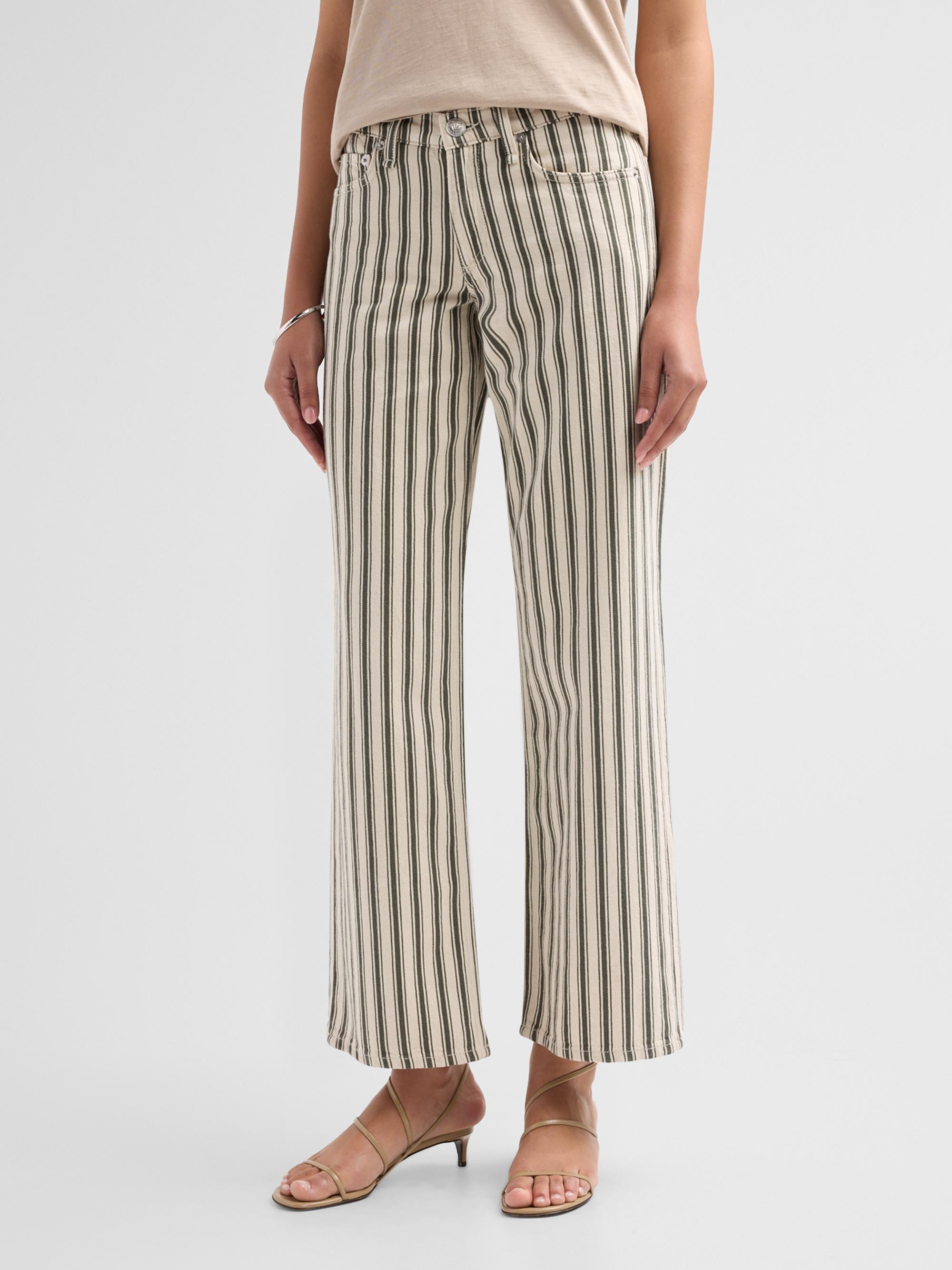 rag & bone Women's Striped Cotton-Linen Straight-Leg Jeans - Forest Green Stripe | Thumbnail 4