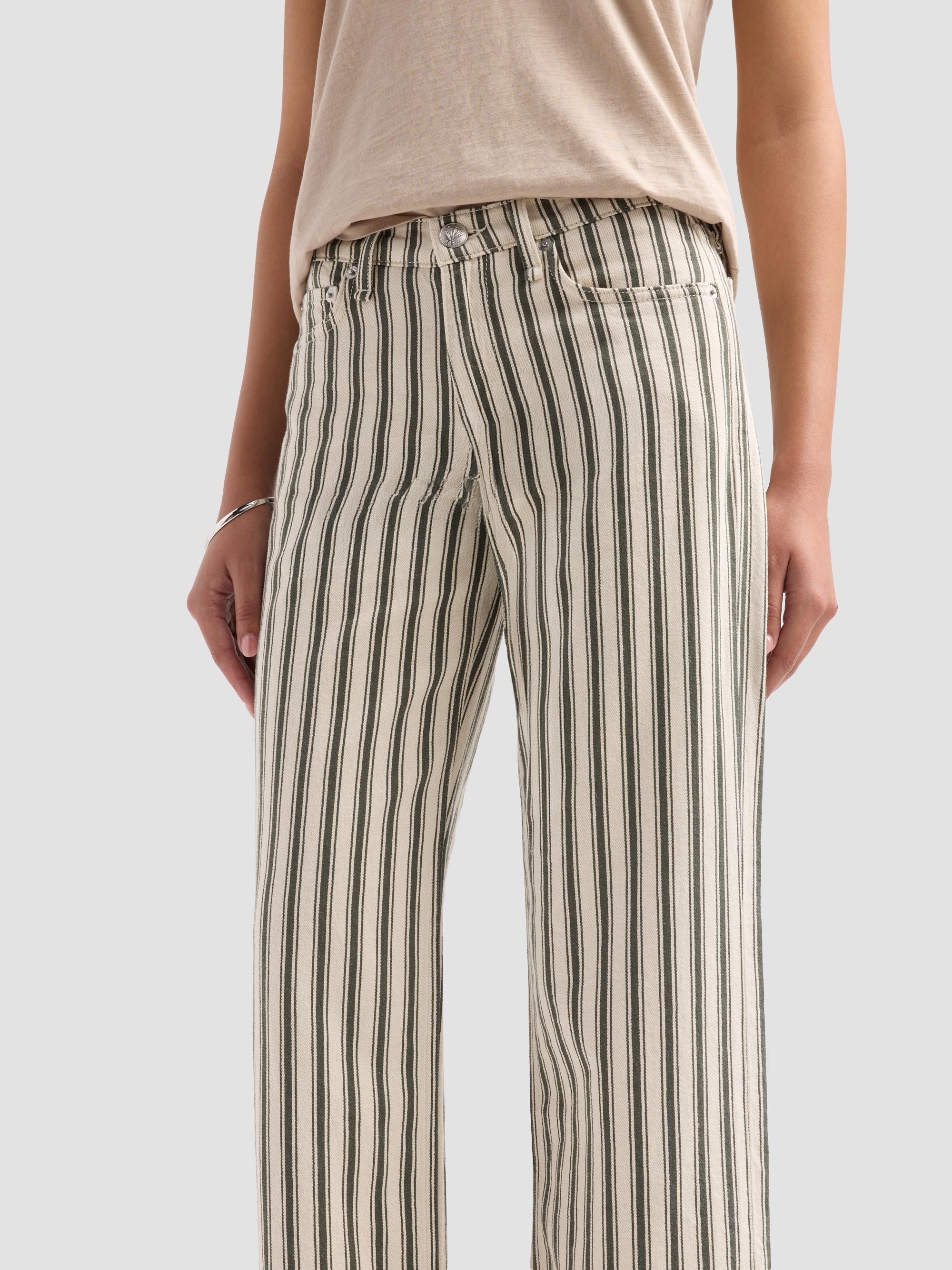 rag & bone Women's Striped Cotton-Linen Straight-Leg Jeans - Forest Green Stripe | Thumbnail 5
