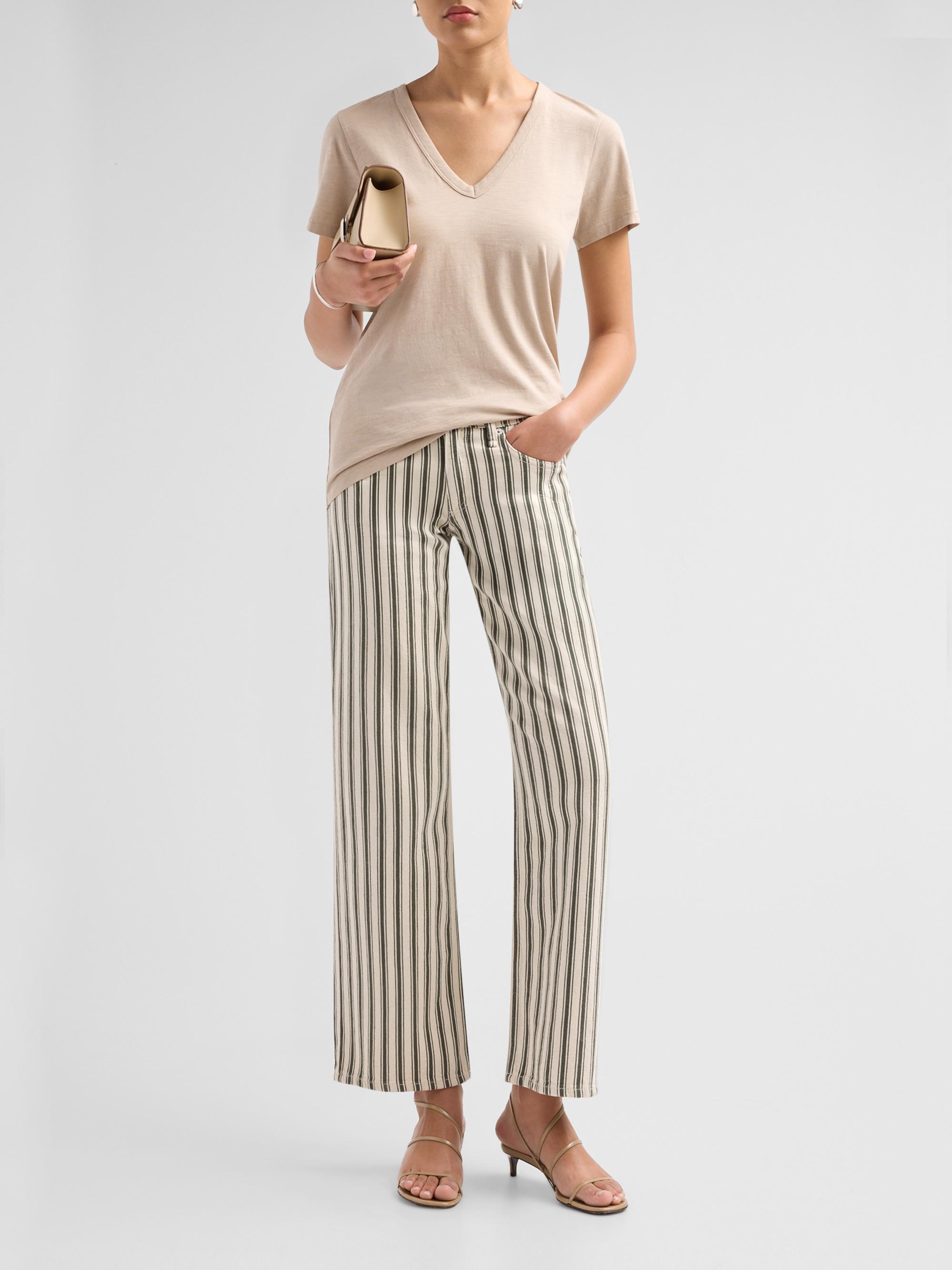 rag & bone Women's Striped Cotton-Linen Straight-Leg Jeans - Forest Green Stripe | Thumbnail 2