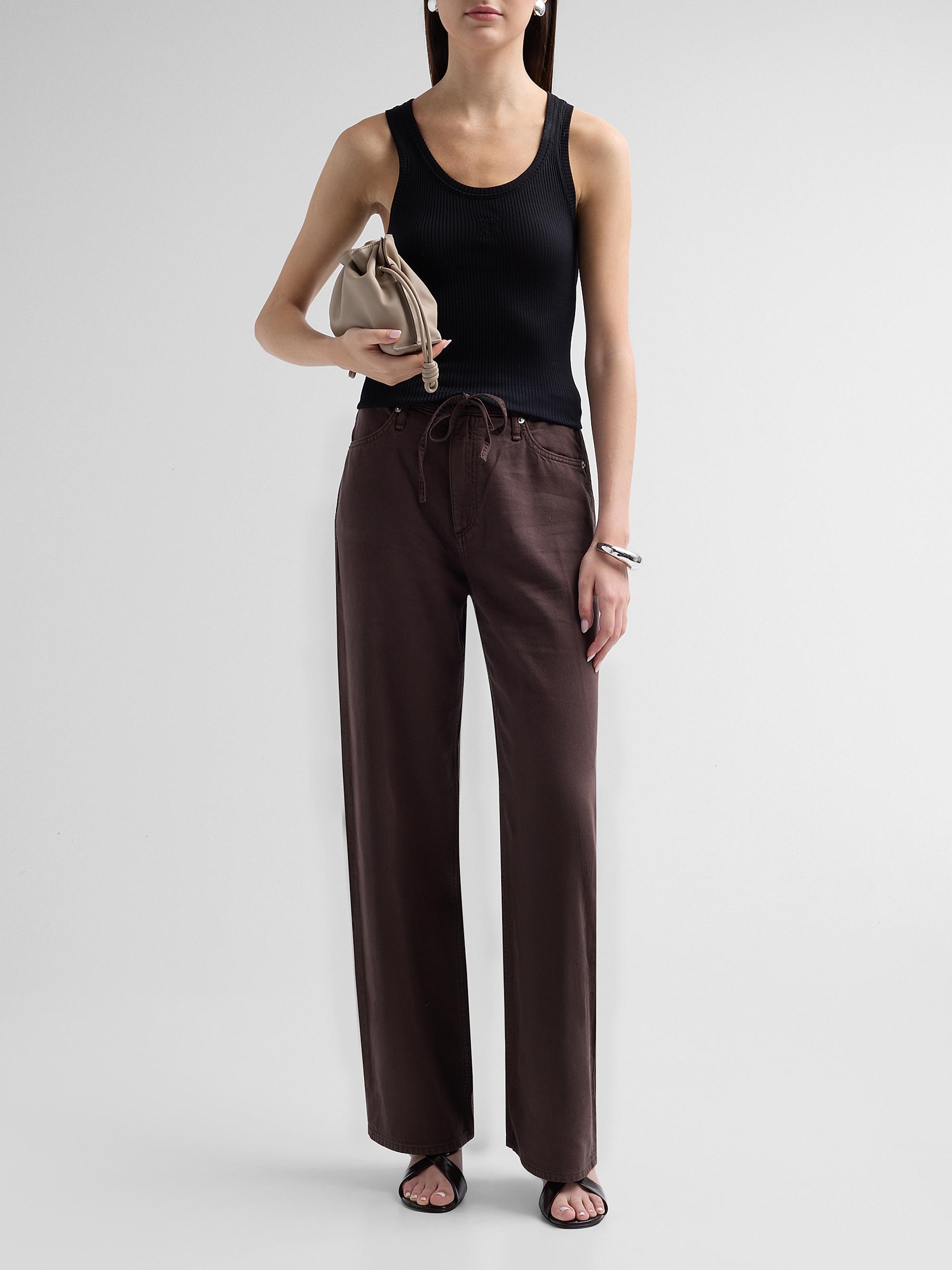 rag & bone Women's Featherweight Phoebe Drawstring Wide-Leg Jeans - Dark Brown Stone | Thumbnail 2
