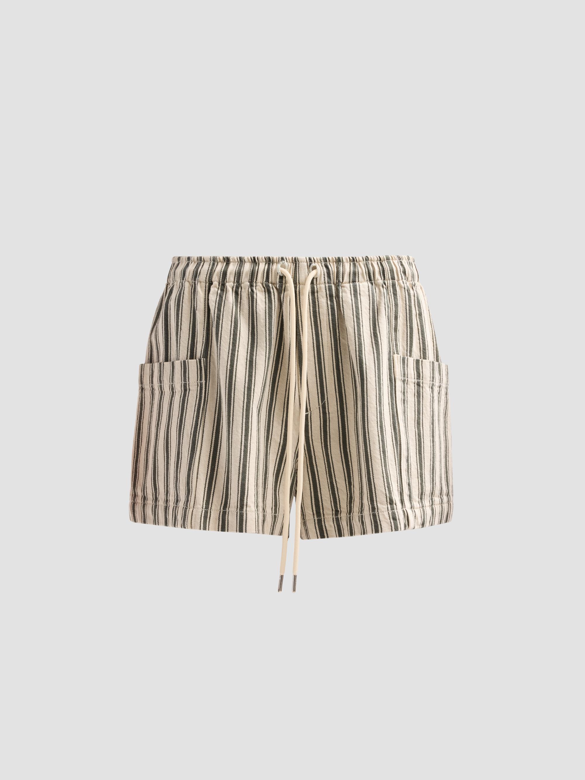 rag & bone Women's Emery Striped Cotton-Linen Drawstring Shorts - Forest Green Stripe