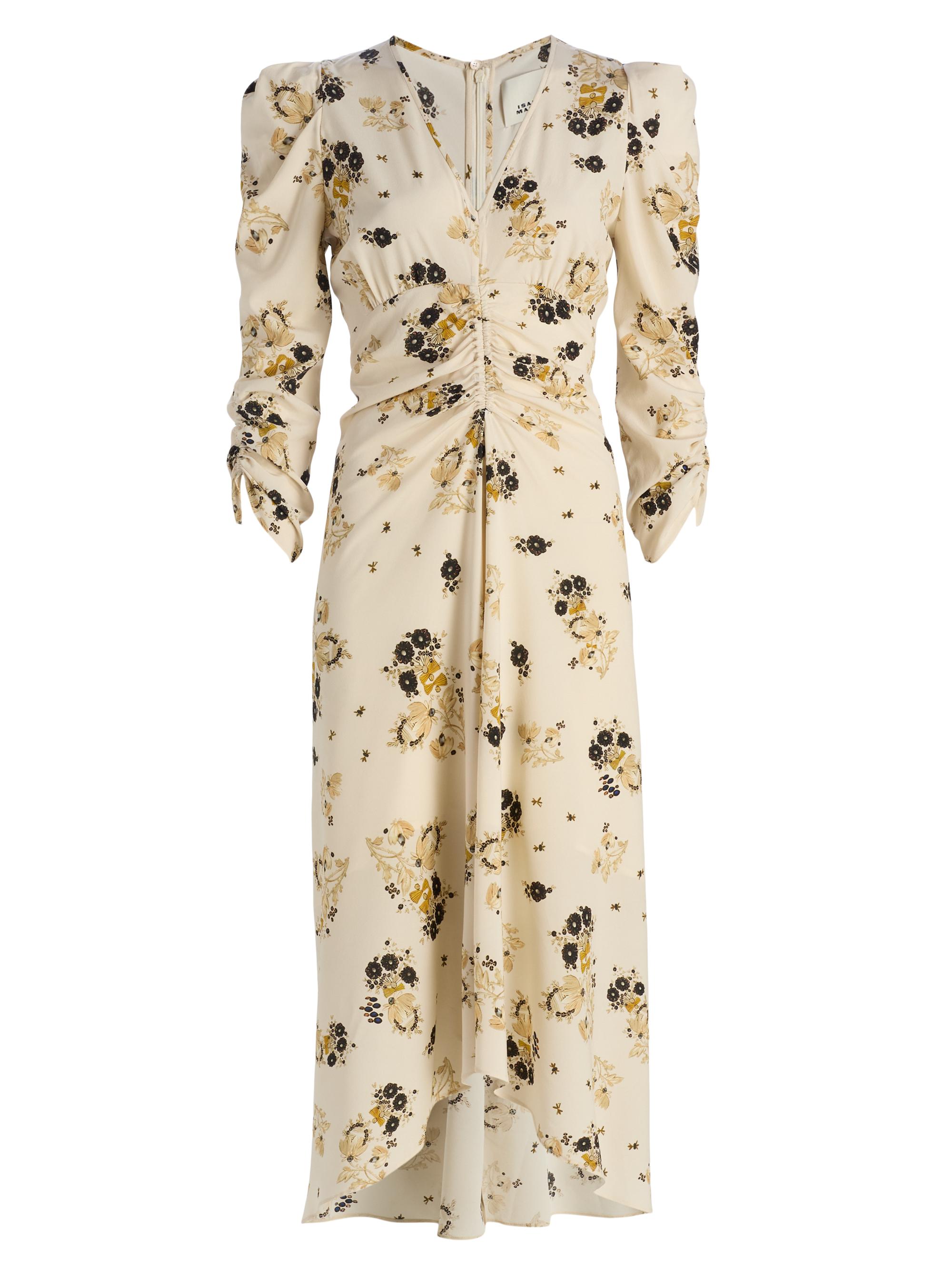 Isabel Marant Women's Albini Floral Silk Cinched Midi-Dress - Ecru
