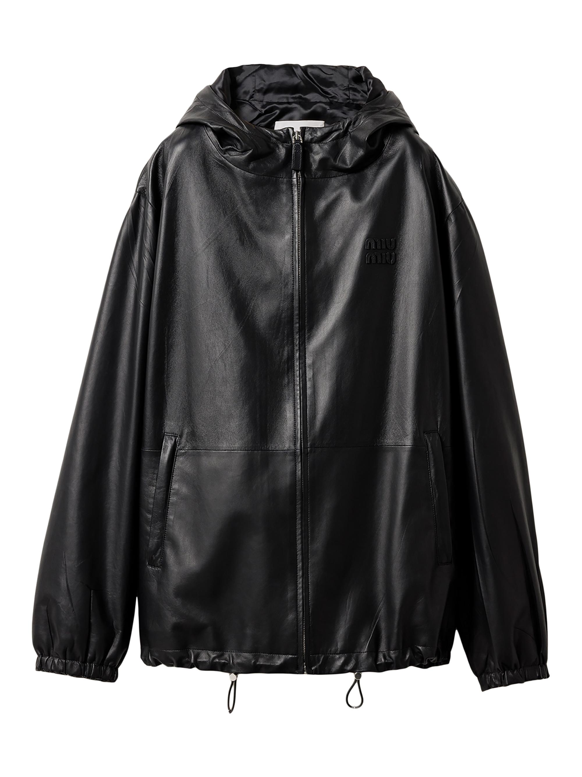 Miu Miu Women's Nappa Leather Hoodie Jacket - Black