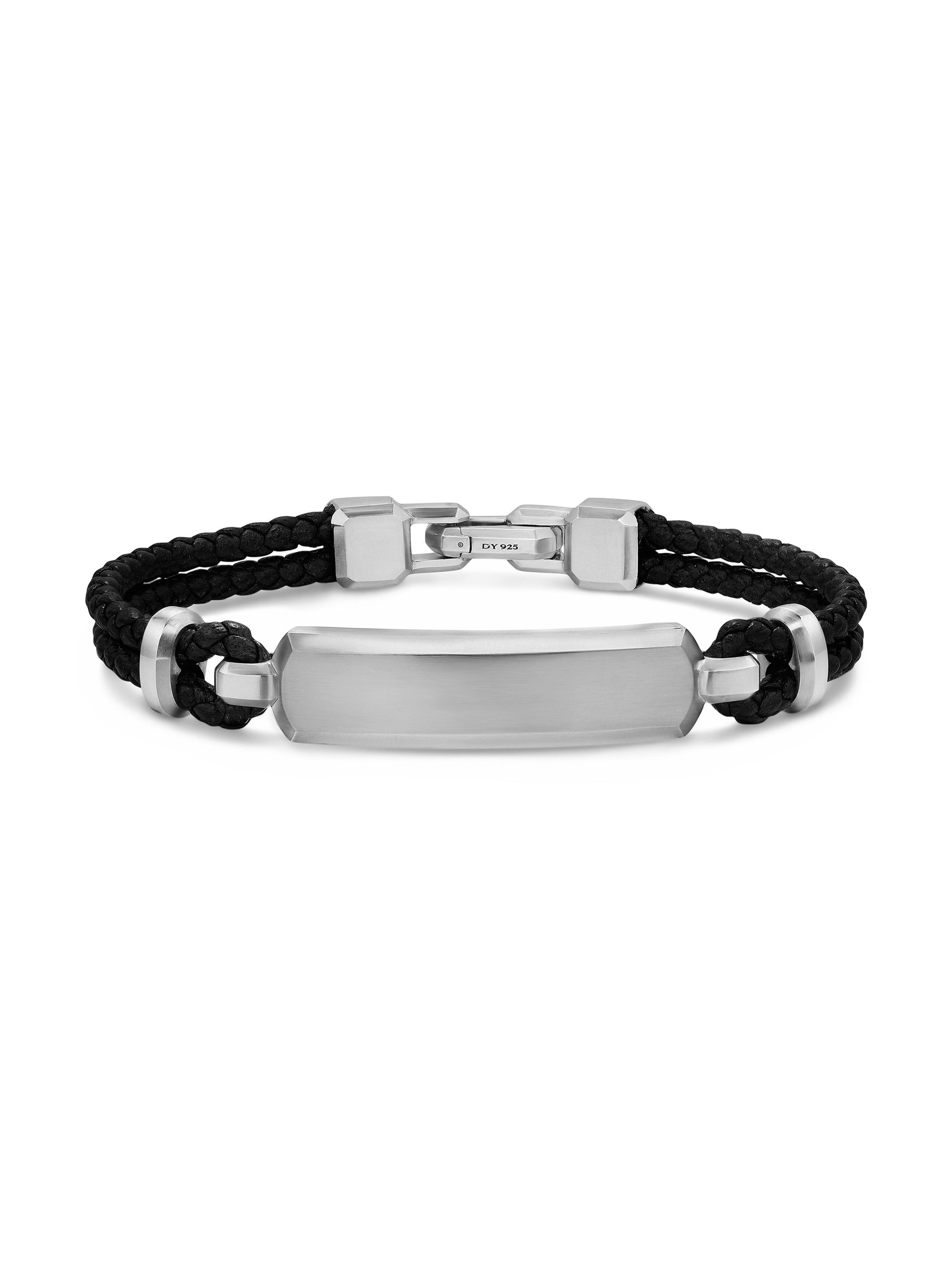David Yurman Men's Streamline ID Bar Bracelet in Black Leather - Silver
