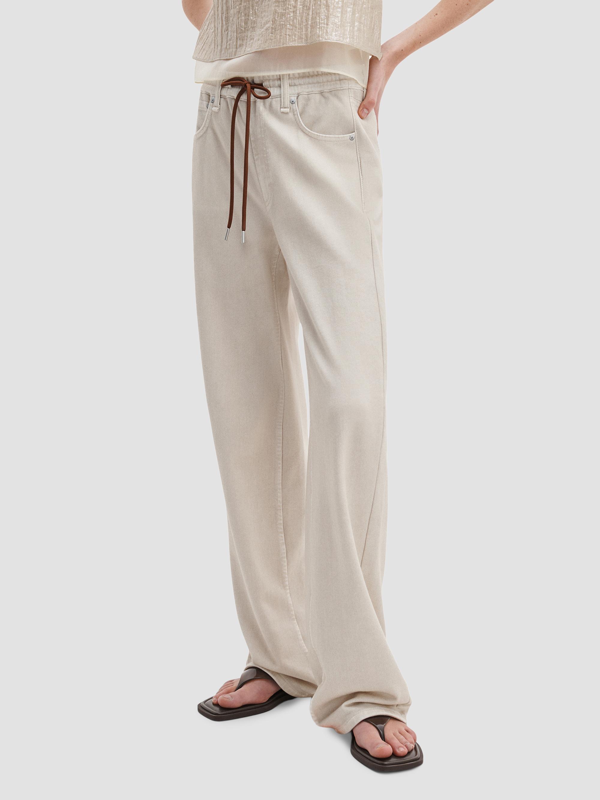rag & bone Women's rb Miramar Drawstring Terry Wide-Leg Track Jeans - Ecru | Thumbnail 3
