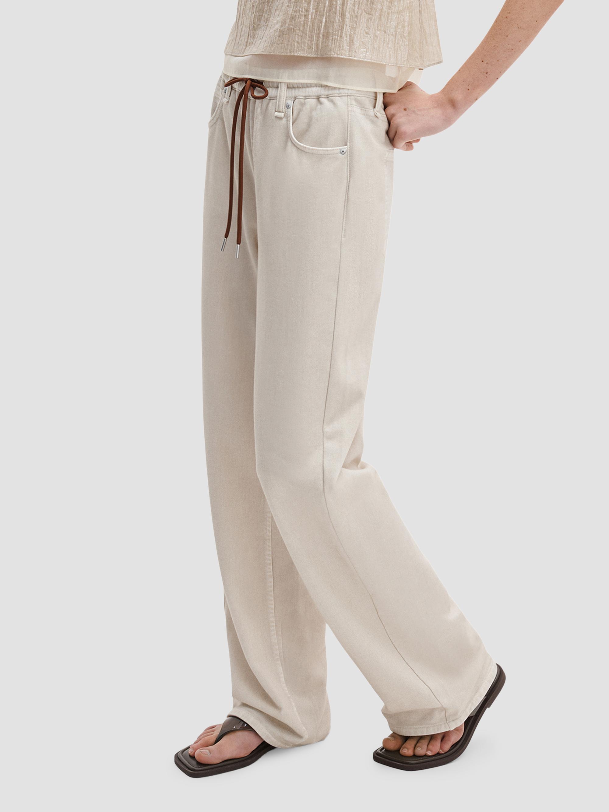 rag & bone Women's rb Miramar Drawstring Terry Wide-Leg Track Jeans - Ecru | Thumbnail 4