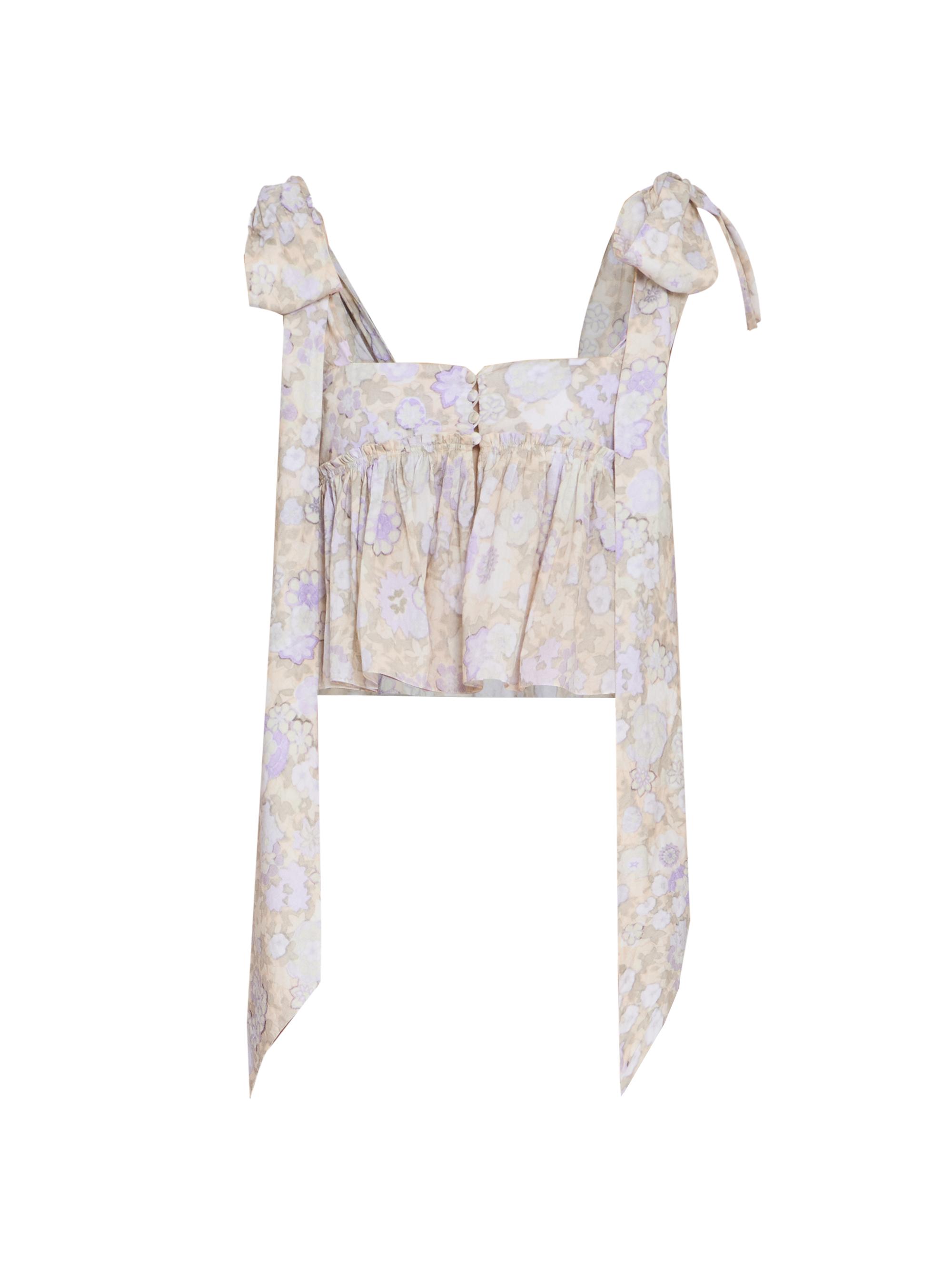 Chloé Women's À La Plage Floral Cotton Tie-Strap Top - Multicolor Purple
