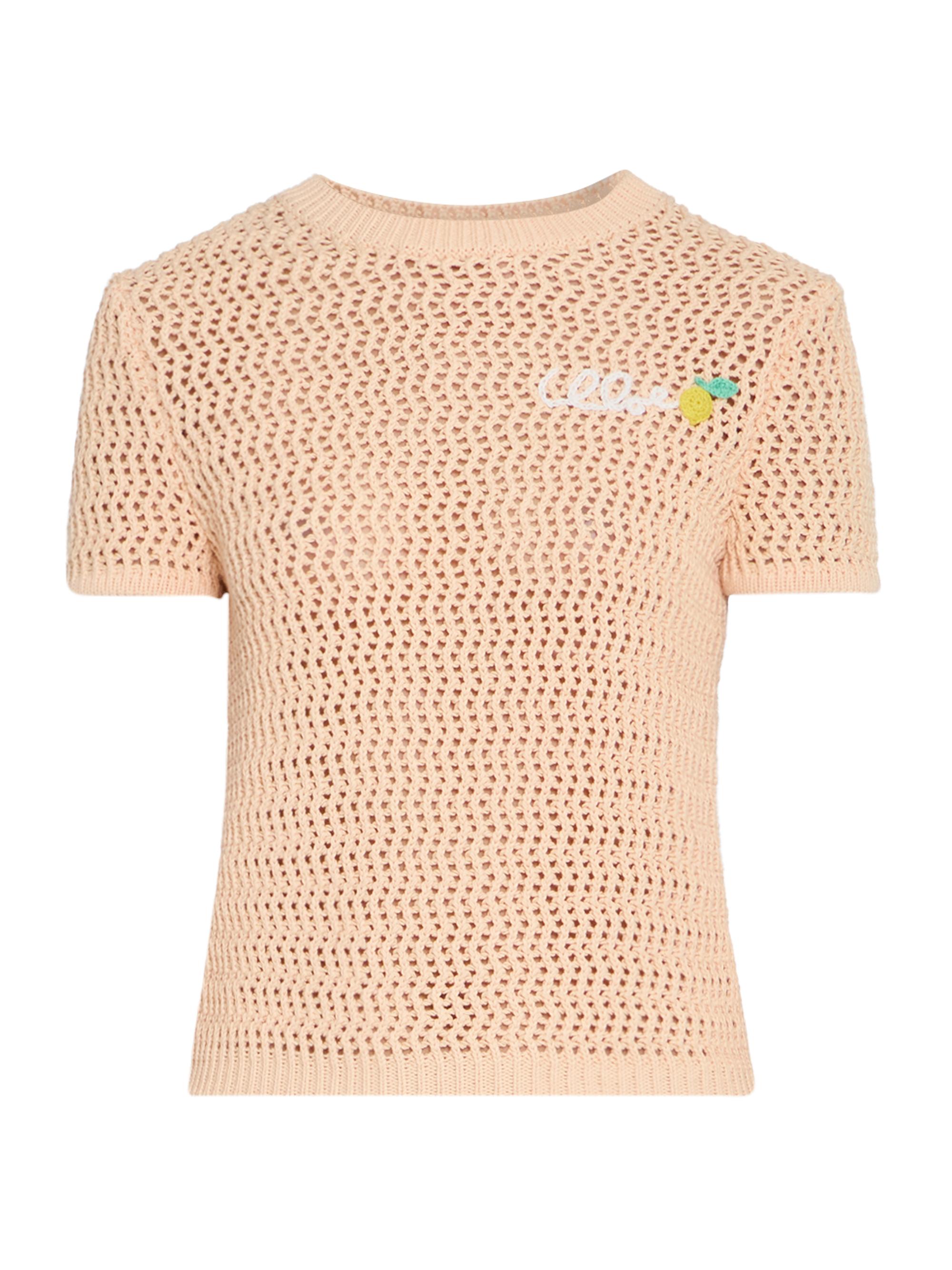 Chloé Women's À La Plage Logo-Embroidered Crochet Cotton Top - Bleached Orange | Thumbnail 7
