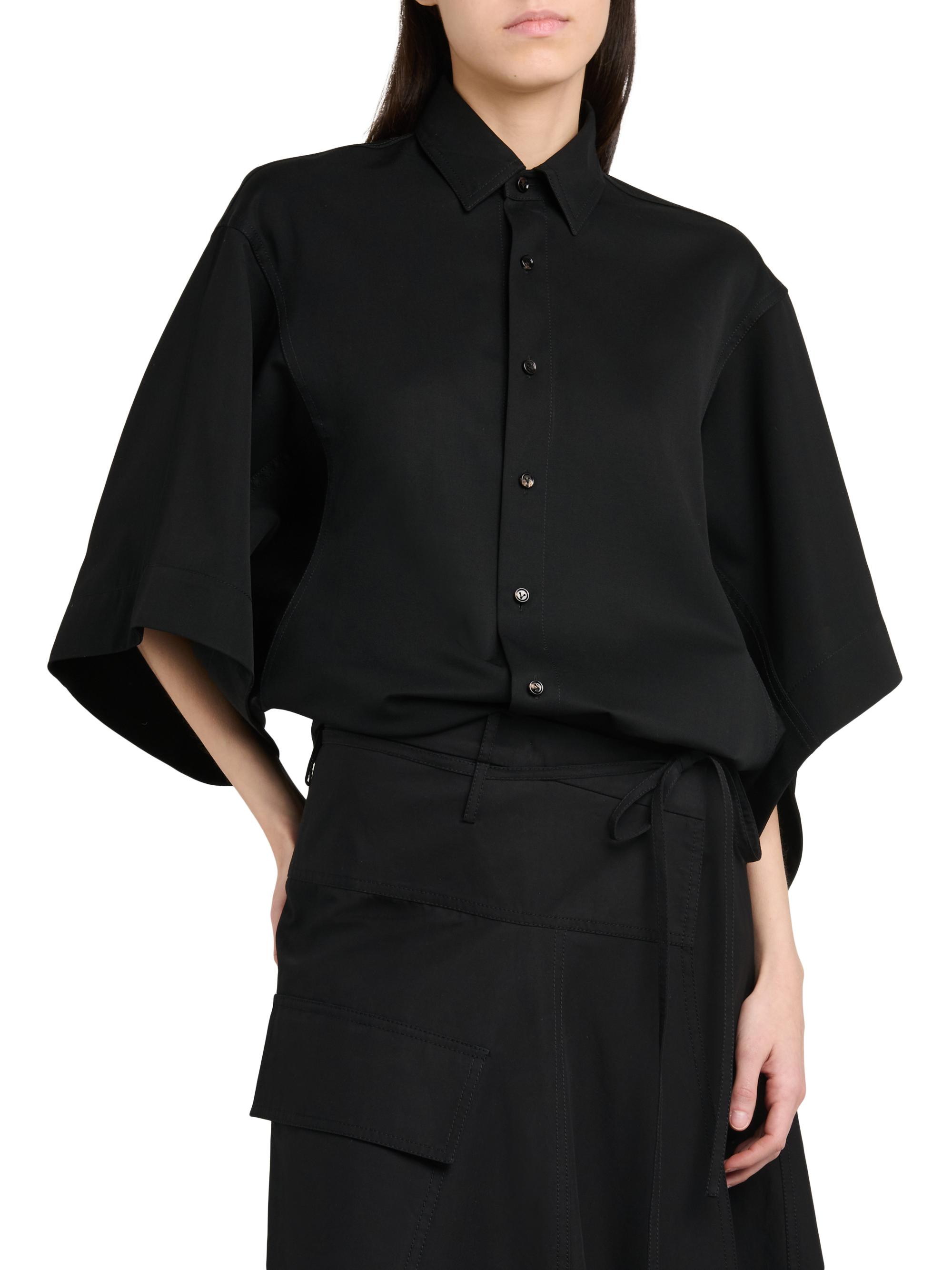 Bottega Veneta Women's Cape-Sleeve Wool-Twill Shirt - Double Black | Thumbnail 3