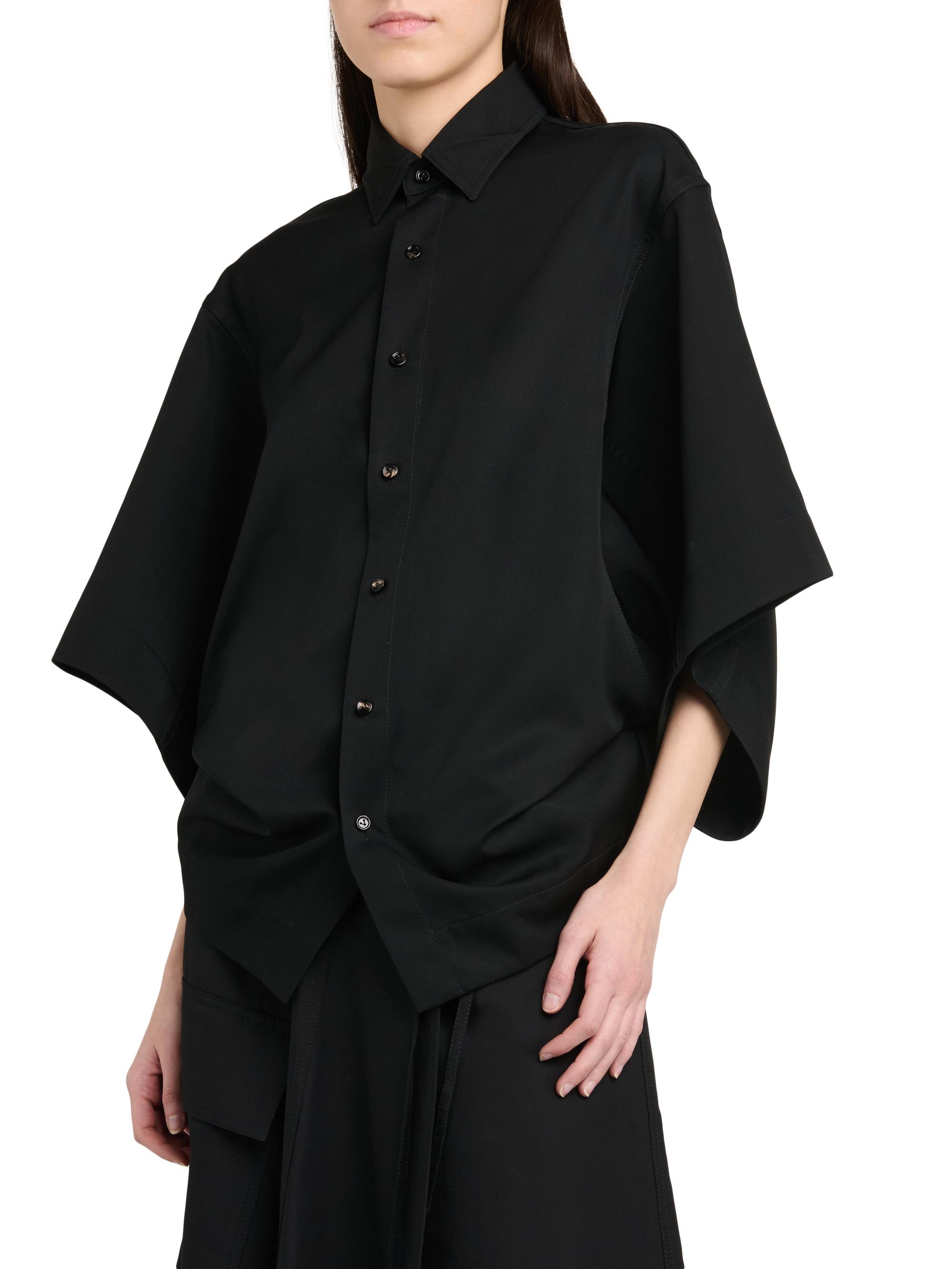 Bottega Veneta Women's Cape-Sleeve Wool-Twill Shirt - Double Black | Thumbnail 4