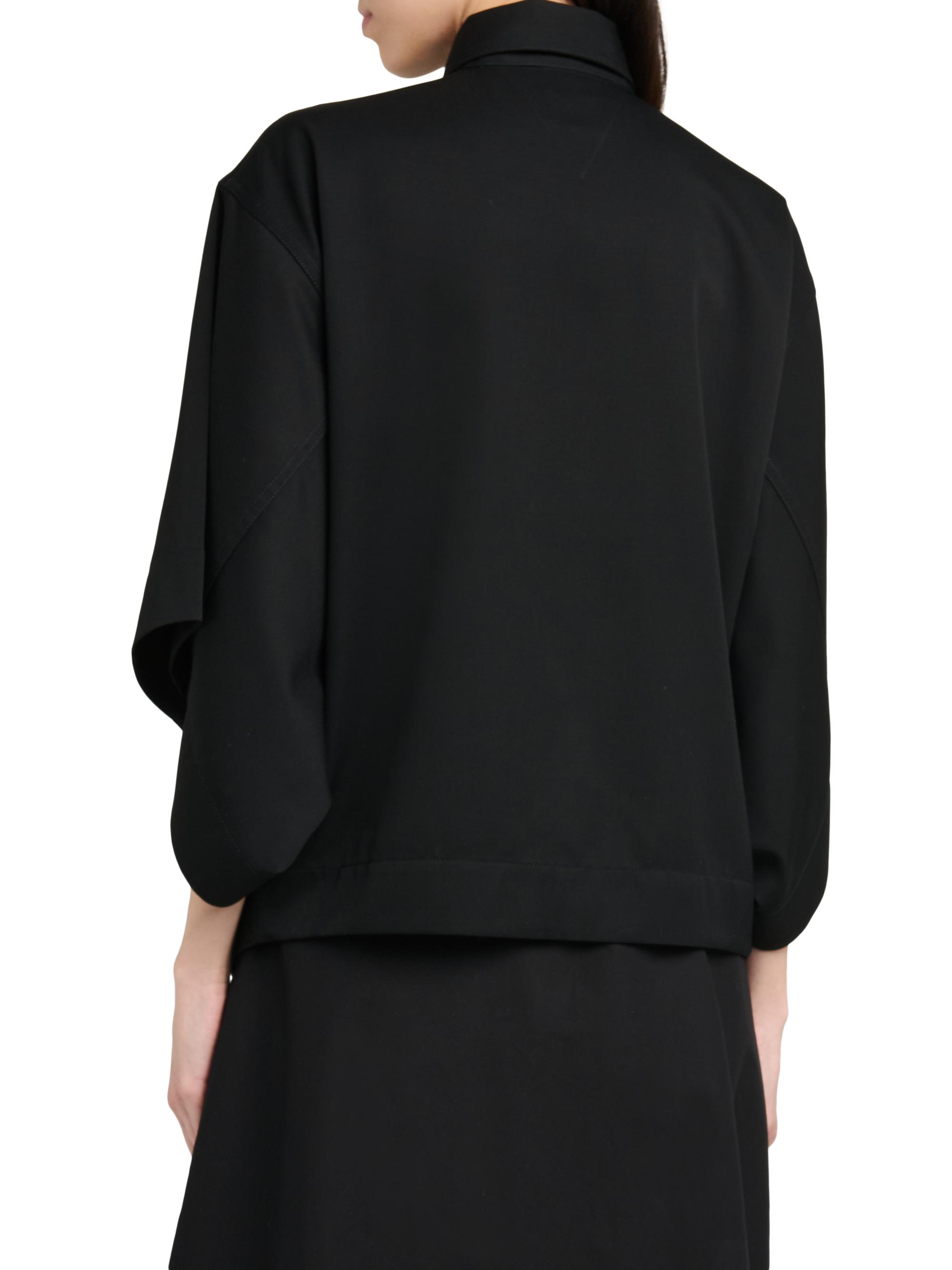 Bottega Veneta Women's Cape-Sleeve Wool-Twill Shirt - Double Black | Thumbnail 5