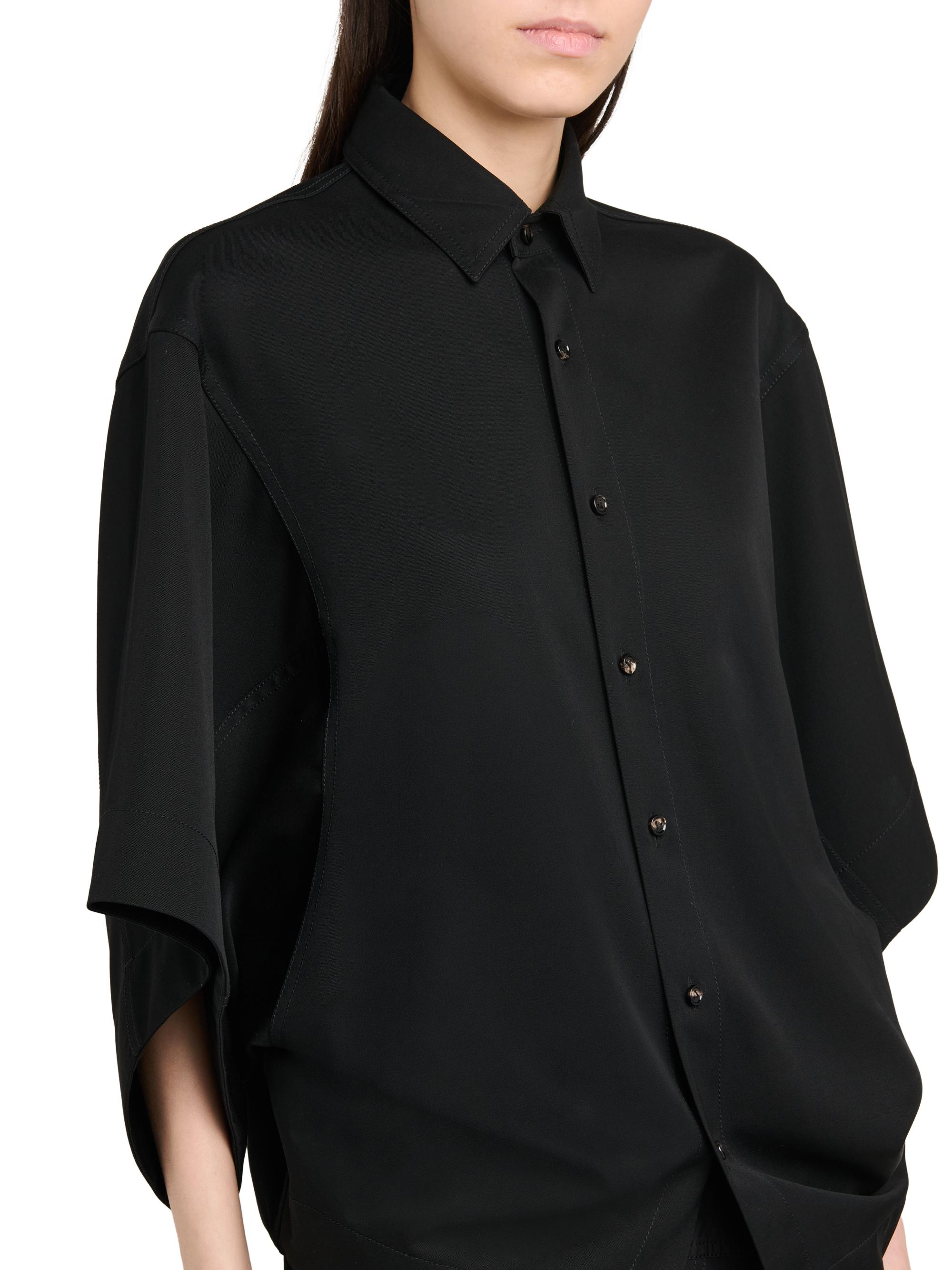 Bottega Veneta Women's Cape-Sleeve Wool-Twill Shirt - Double Black | Thumbnail 6