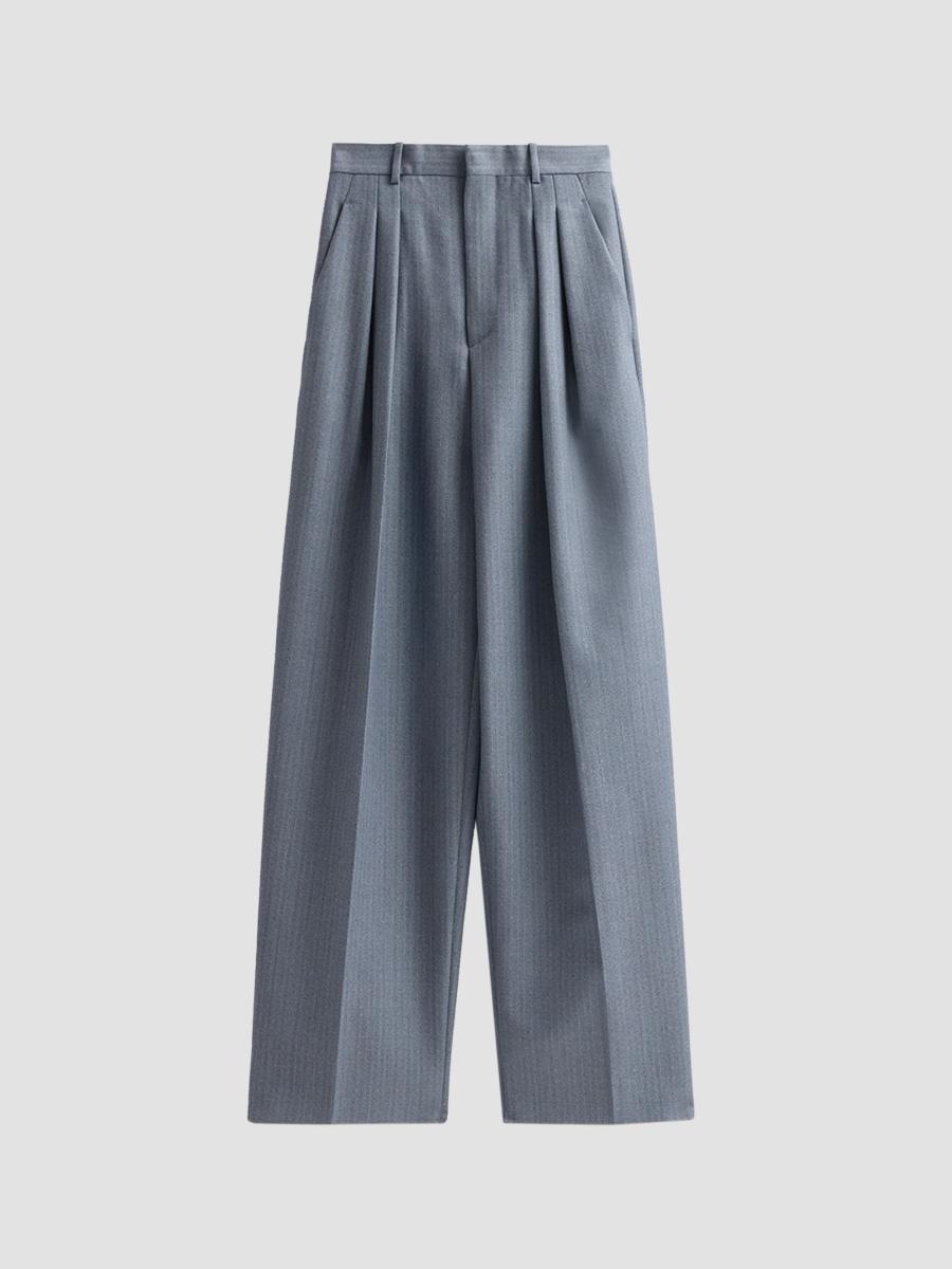 Bottega Veneta Women's Stripe Wool-mohair Pleated Trousers In Blue Grey
