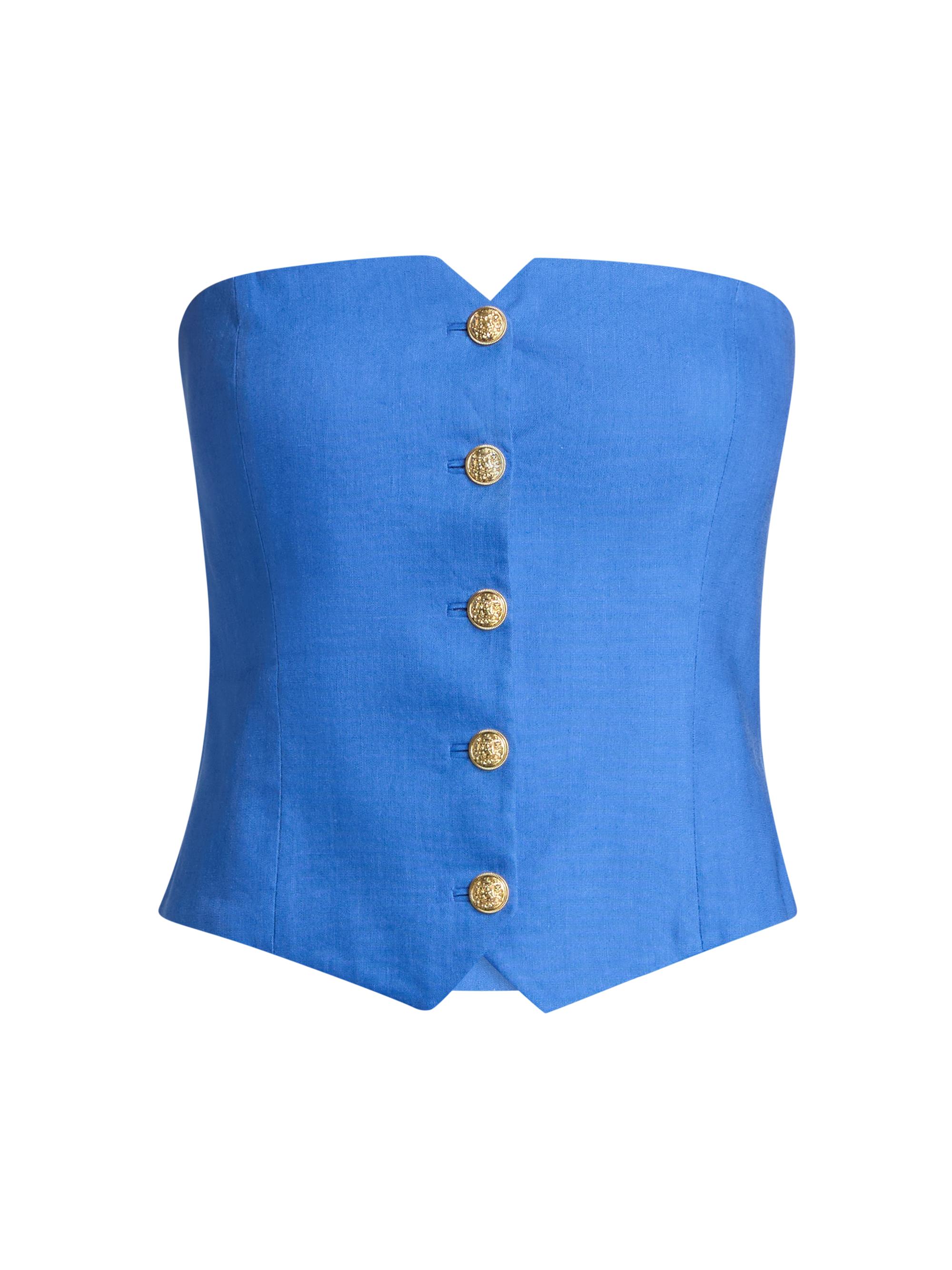 ALICE + OLIVIA Women's Kelcey Strapless Linen-Blend Vest - Blue Iris