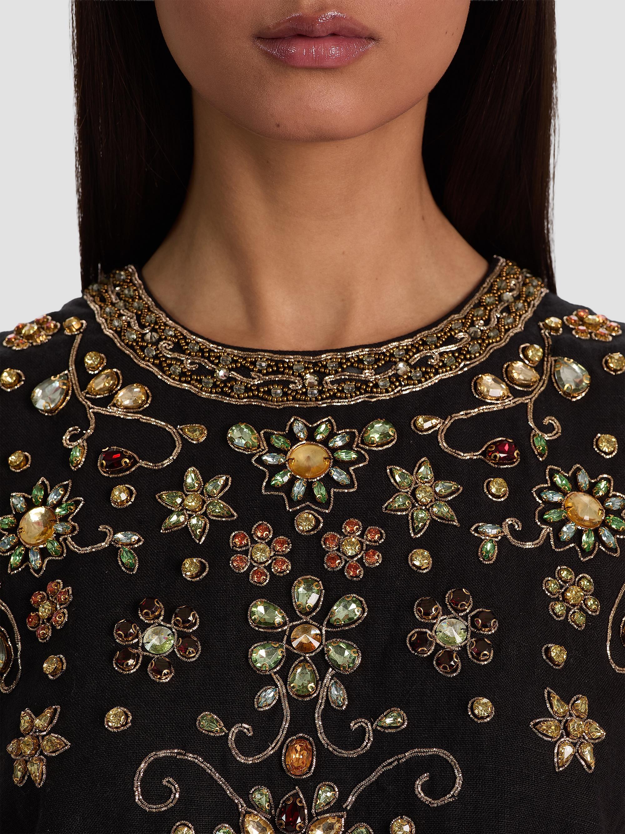 ALICE + OLIVIA Amal Embellished Linen Boxy Sleeveless Top | Saks