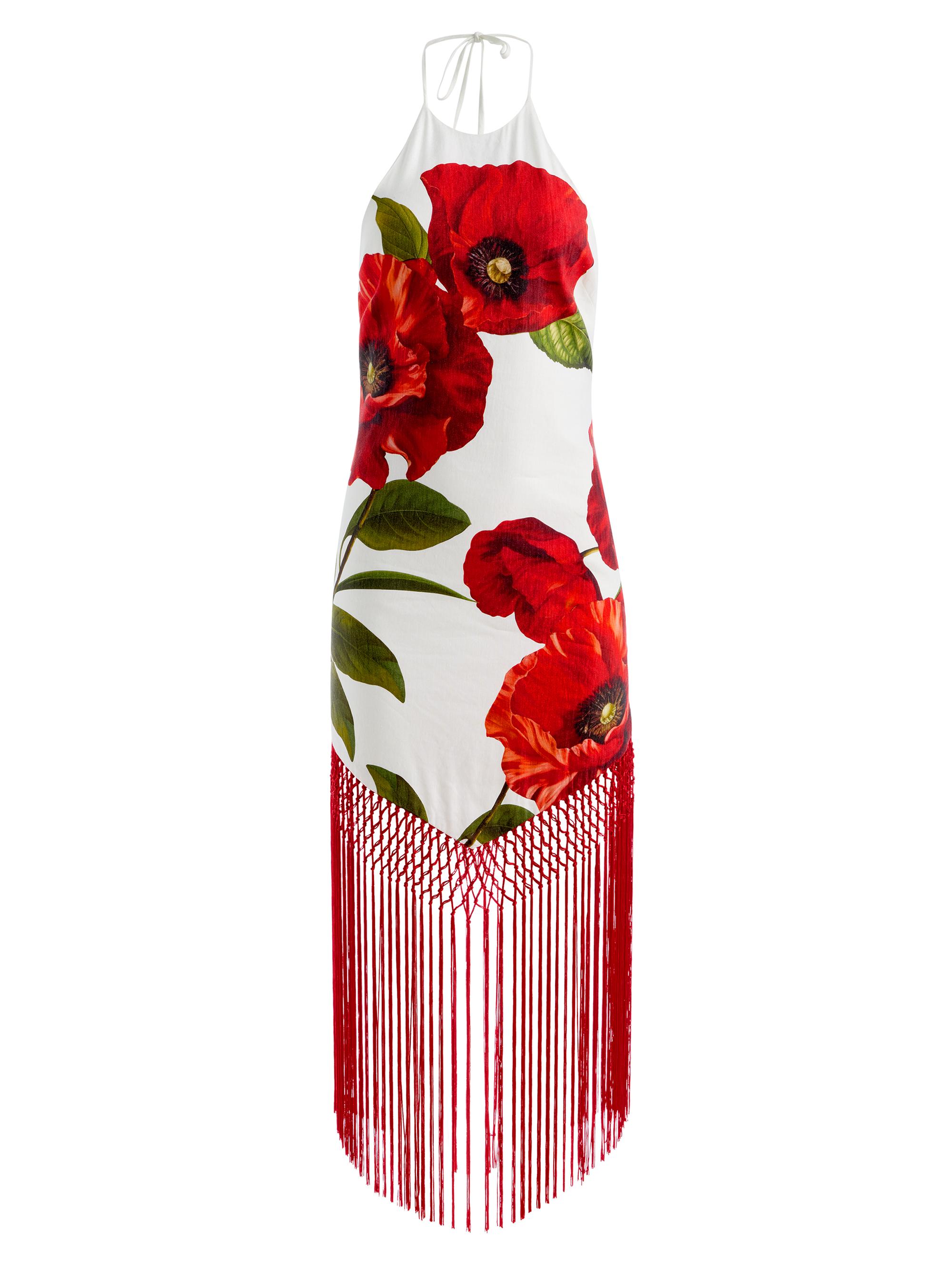 ALICE + OLIVIA Women's Mallory Floral Fringe-Hem Midi-Dress - Summer Poppy