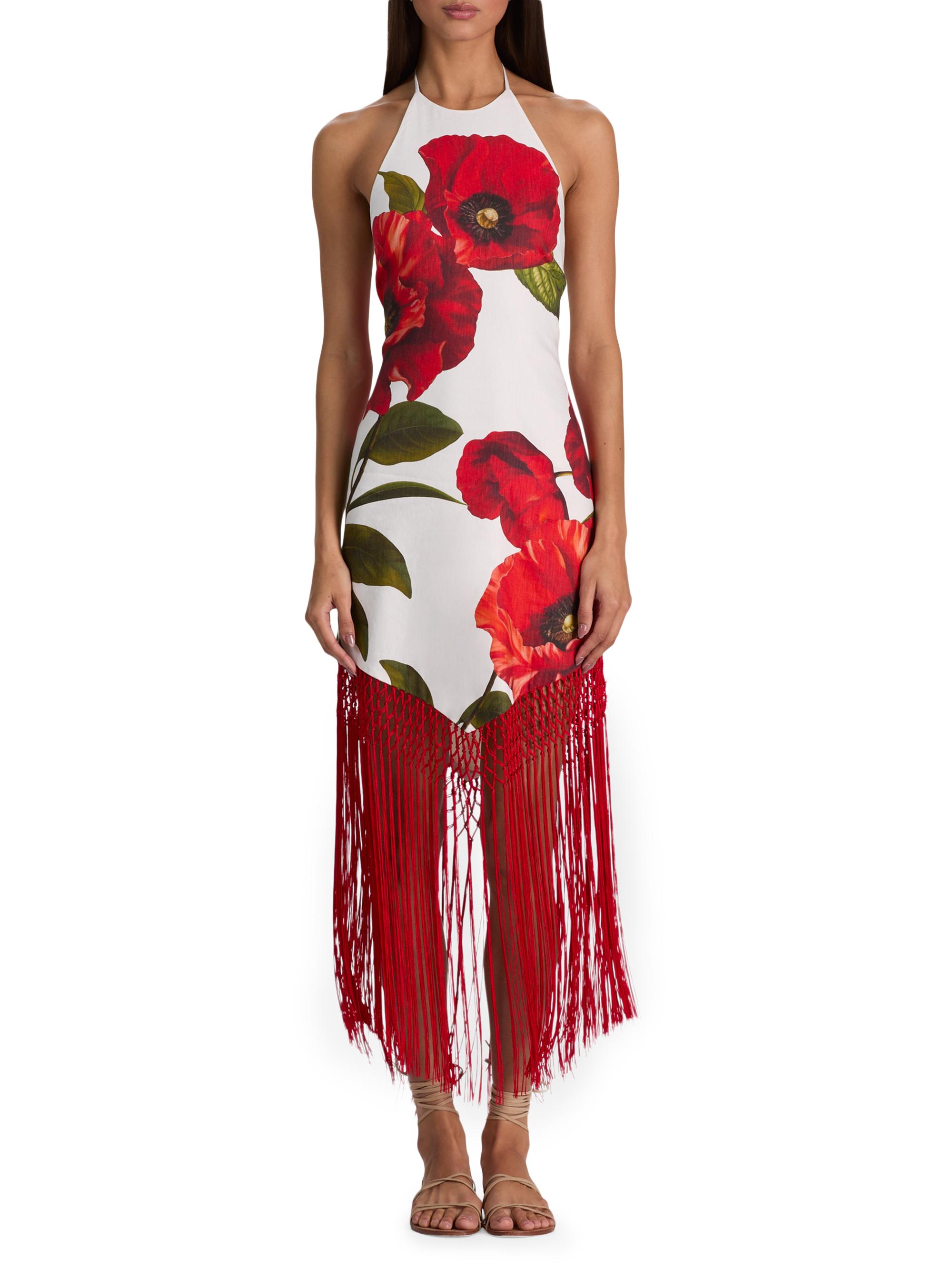 ALICE + OLIVIA Women's Mallory Floral Fringe-Hem Midi-Dress - Summer Poppy | Thumbnail 2