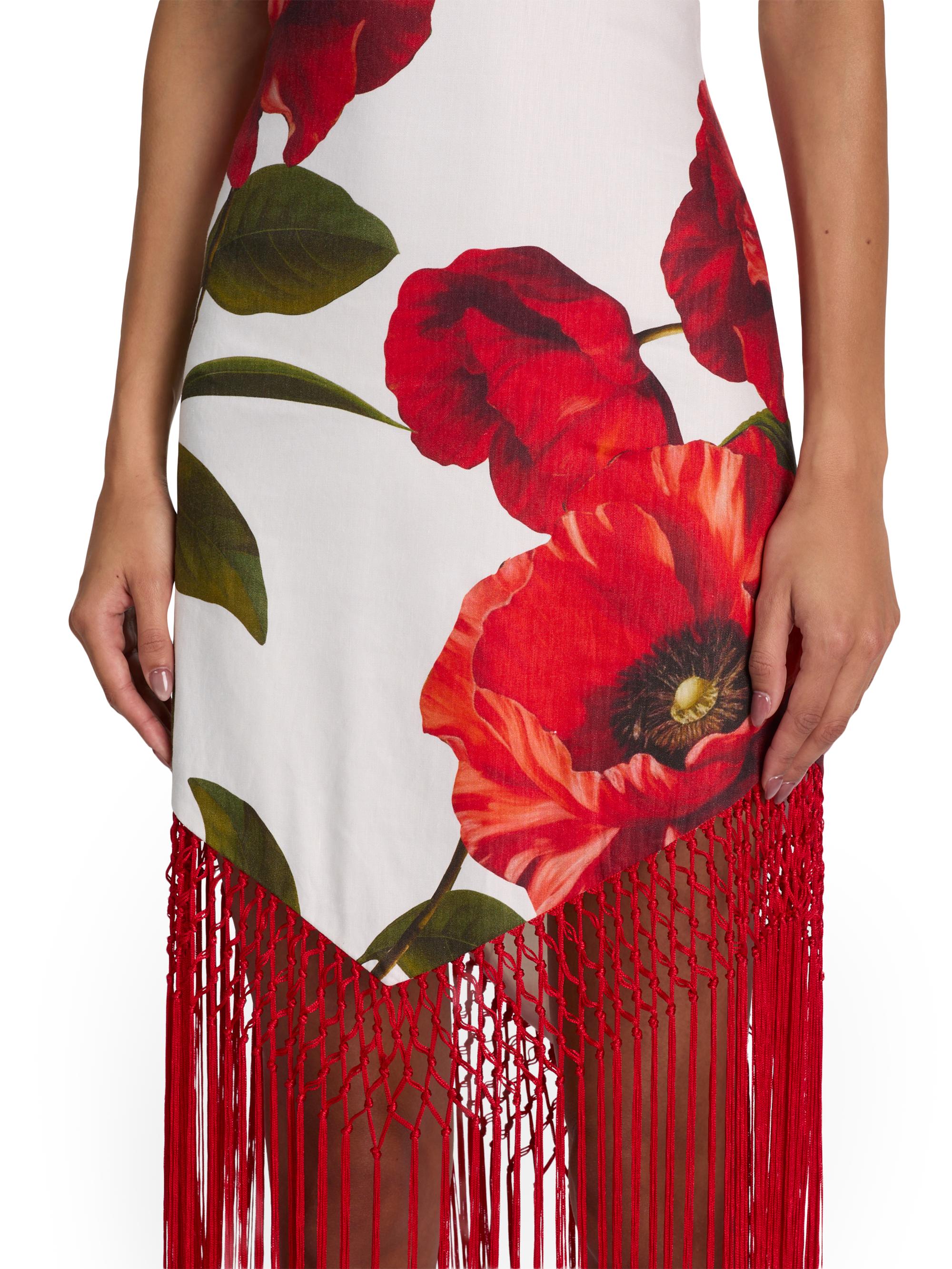 ALICE + OLIVIA Women's Mallory Floral Fringe-Hem Midi-Dress - Summer Poppy | Thumbnail 6