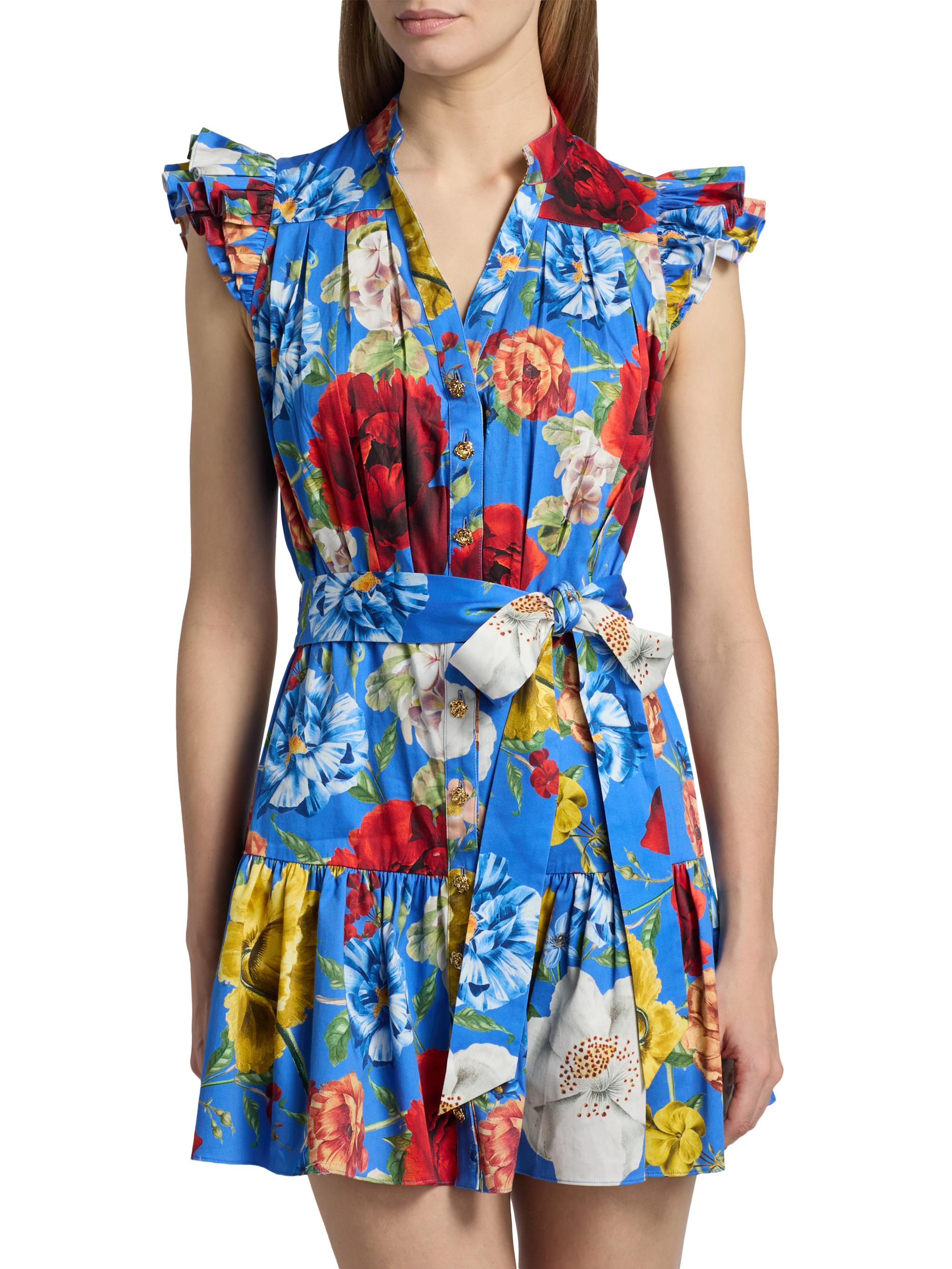 ALICE + OLIVIA Women's Cora Floral Stretch-Cotton Mini Shirtdress - Endless Blossom Blue Iris | Thumbnail 3