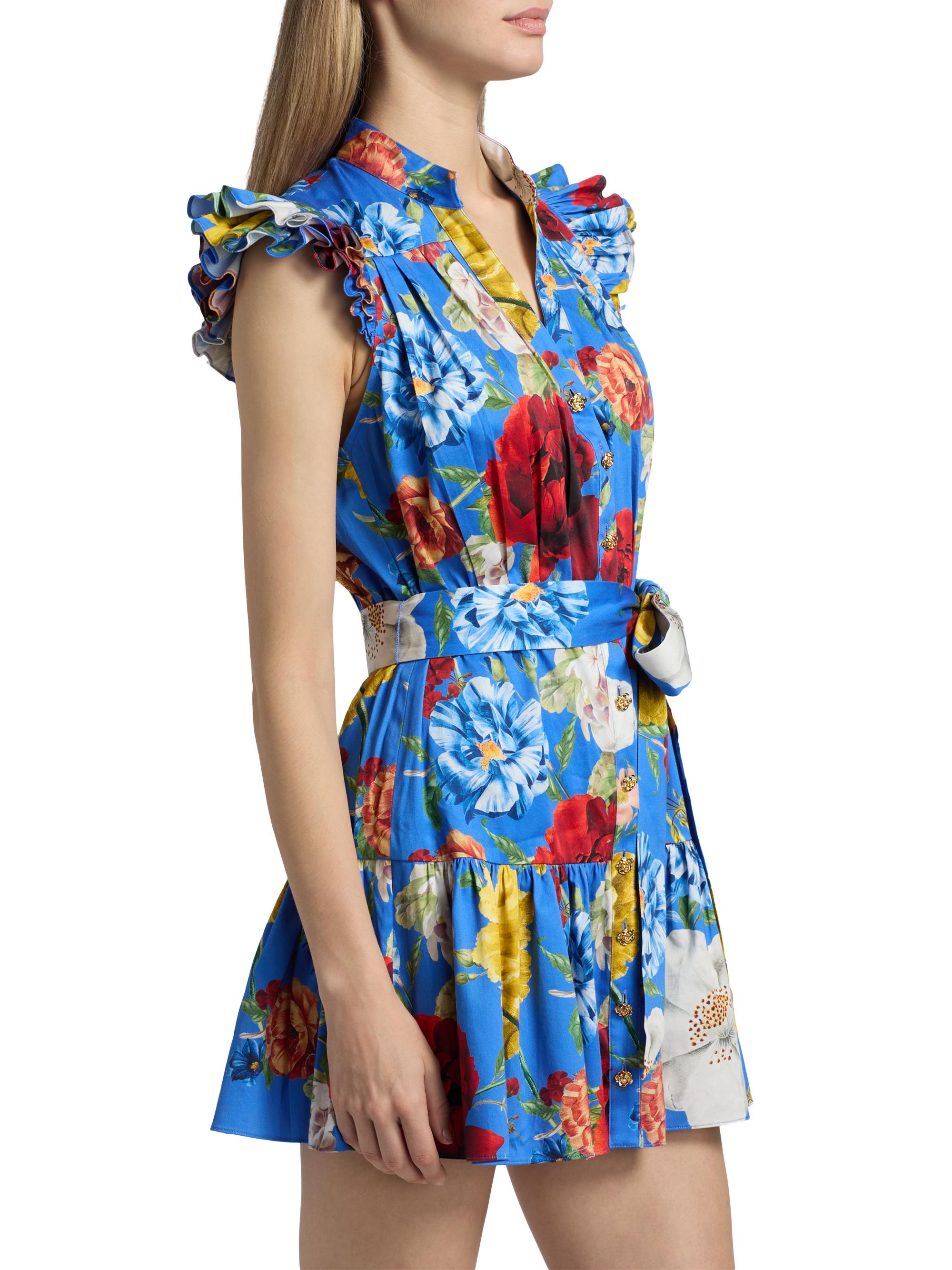 ALICE + OLIVIA Women's Cora Floral Stretch-Cotton Mini Shirtdress - Endless Blossom Blue Iris | Thumbnail 4