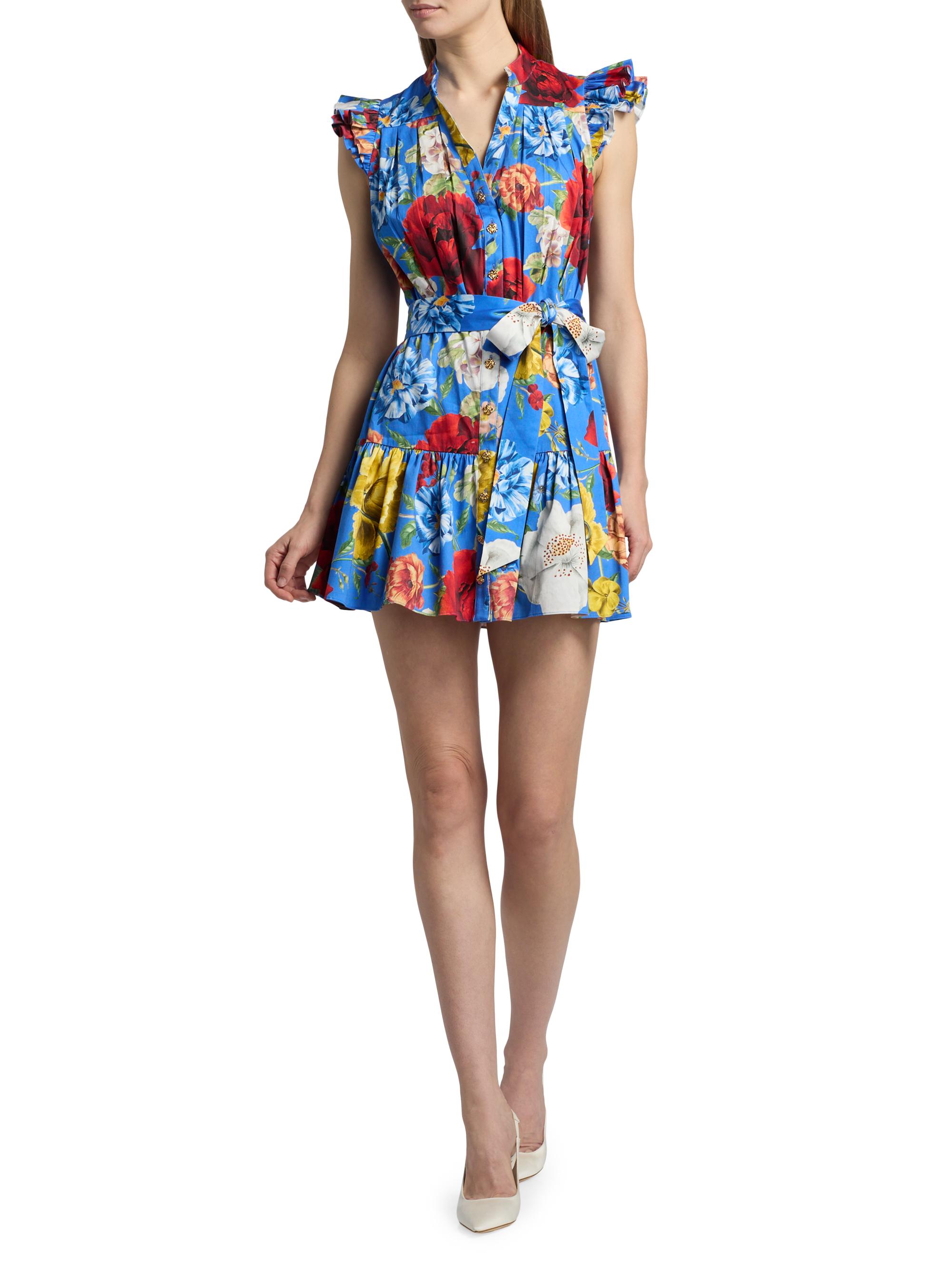 ALICE + OLIVIA Women's Cora Floral Stretch-Cotton Mini Shirtdress - Endless Blossom Blue Iris | Thumbnail 2