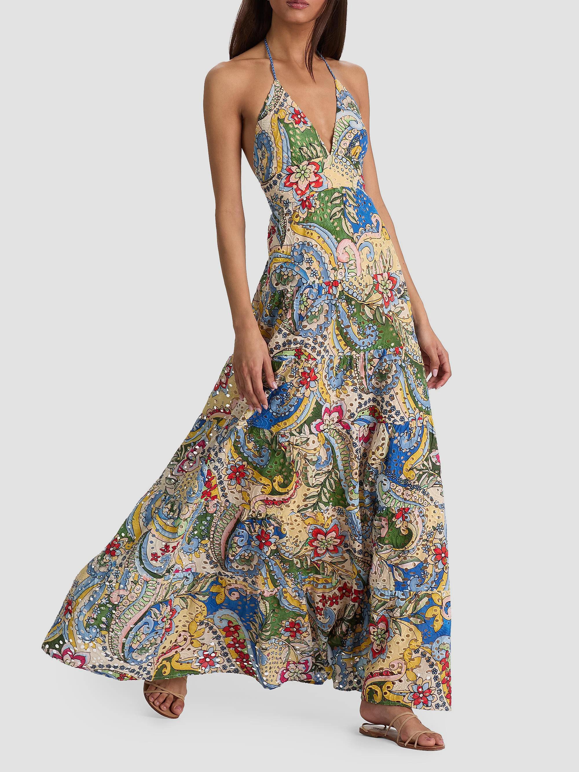 karolina paneled halter maxi dress ALICE + OLIVIA Embroidered Halter neck