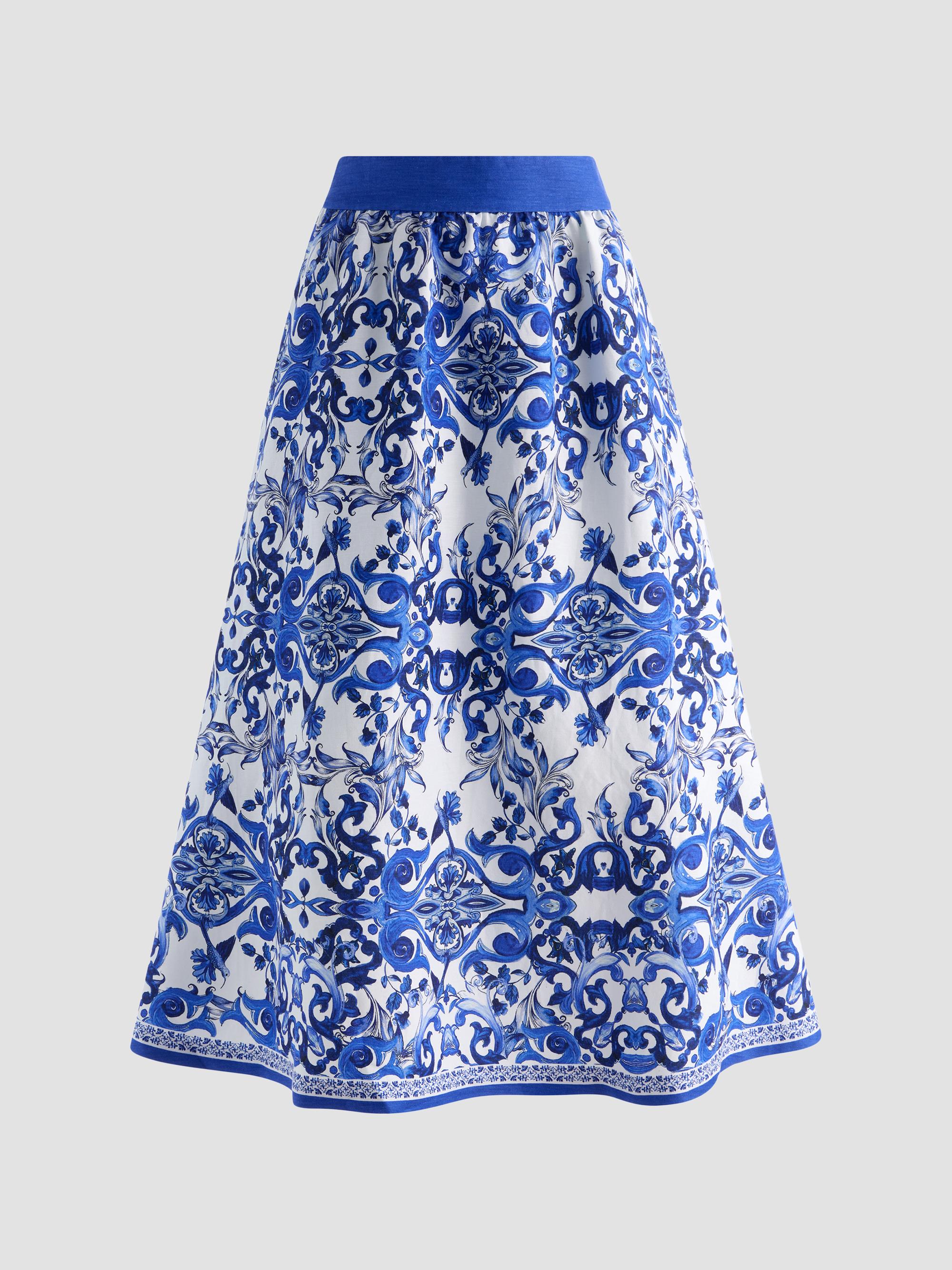 ALICE + OLIVIA Women's Earla Majolica Linen-Blend A-Line Midi Skirt - Solstice | Thumbnail 7