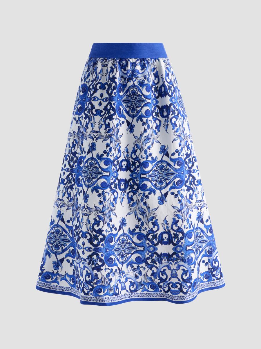 Alice And Olivia Women's Earla Majolica Linen-blend A-line Midi Skirt
