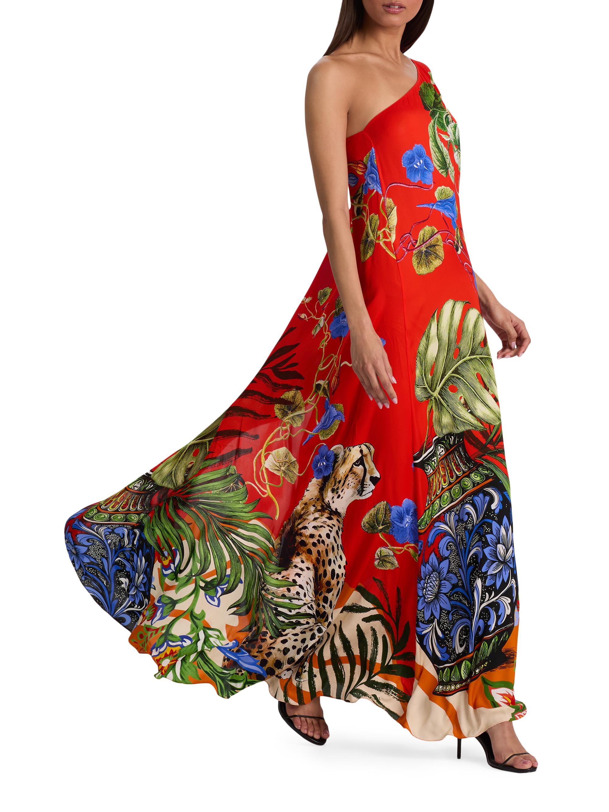 ALICE + OLIVIA Women's Linn Floral One-Shoulder Maxi Dress - Riviera Chili Pepper | Thumbnail 3