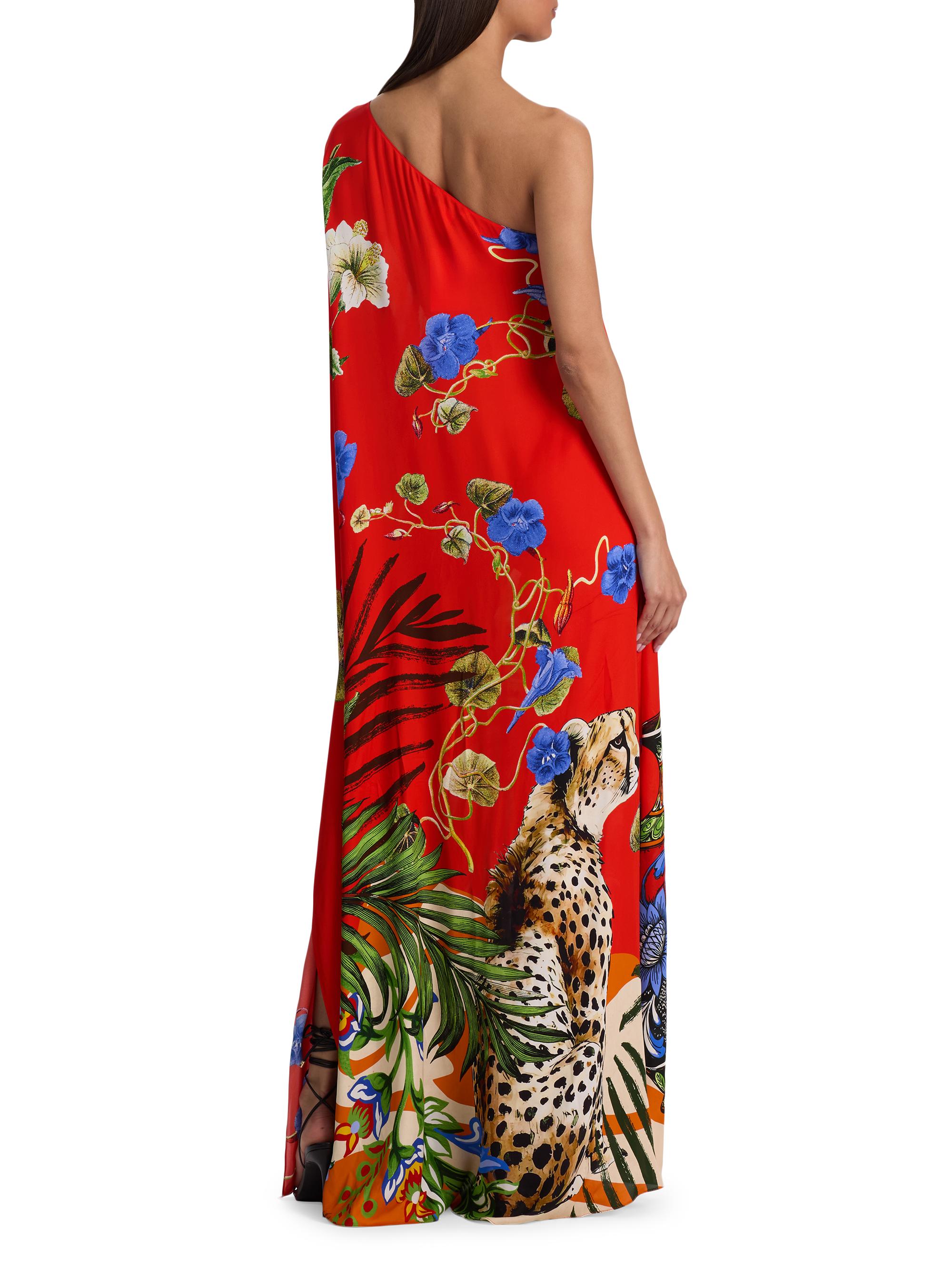 ALICE + OLIVIA Women's Linn Floral One-Shoulder Maxi Dress - Riviera Chili Pepper | Thumbnail 4