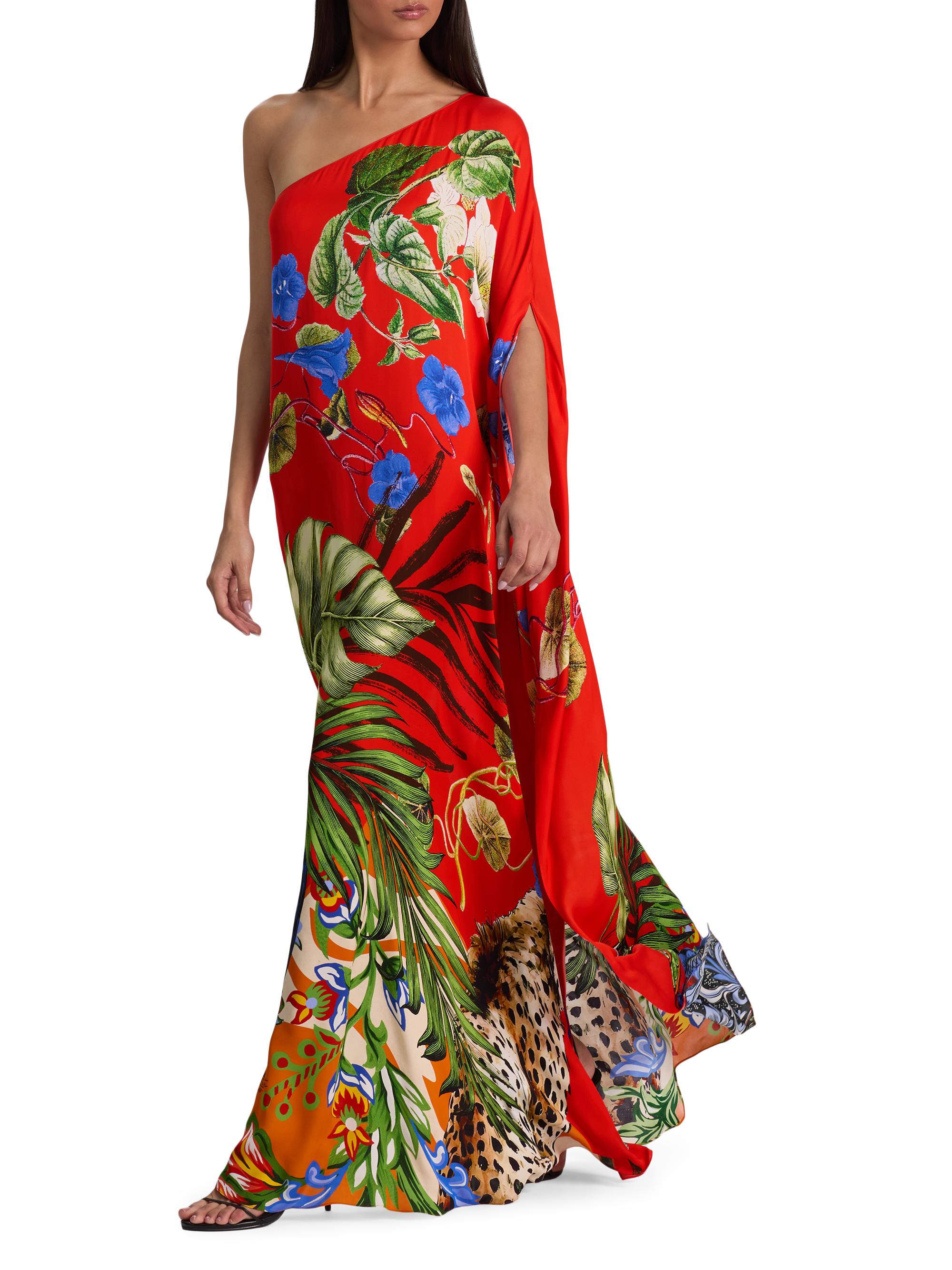 ALICE + OLIVIA Women's Linn Floral One-Shoulder Maxi Dress - Riviera Chili Pepper | Thumbnail 5