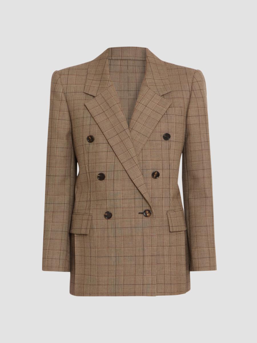 Chloé Women's Plaid Wool Double-breasted Blazer In Brown