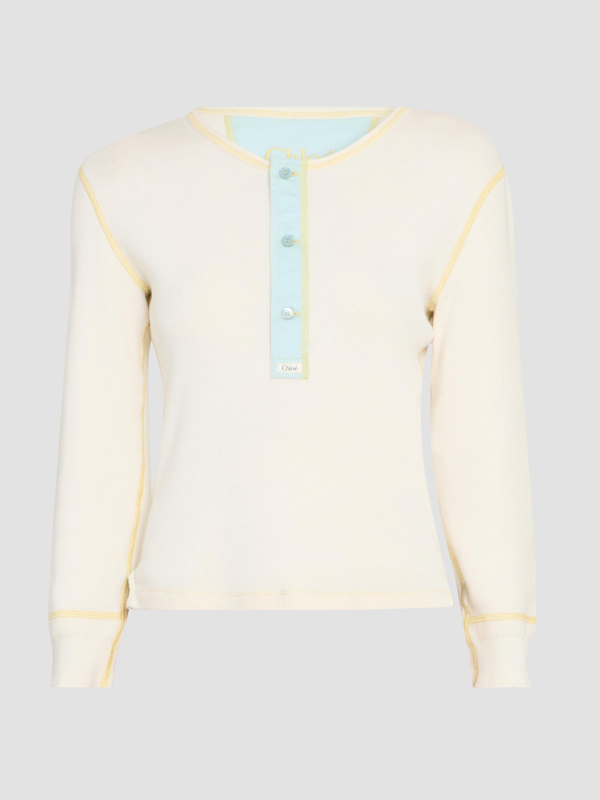 Chloé Women's Cotton Long-Sleeve Henley - Natural White | Thumbnail 6