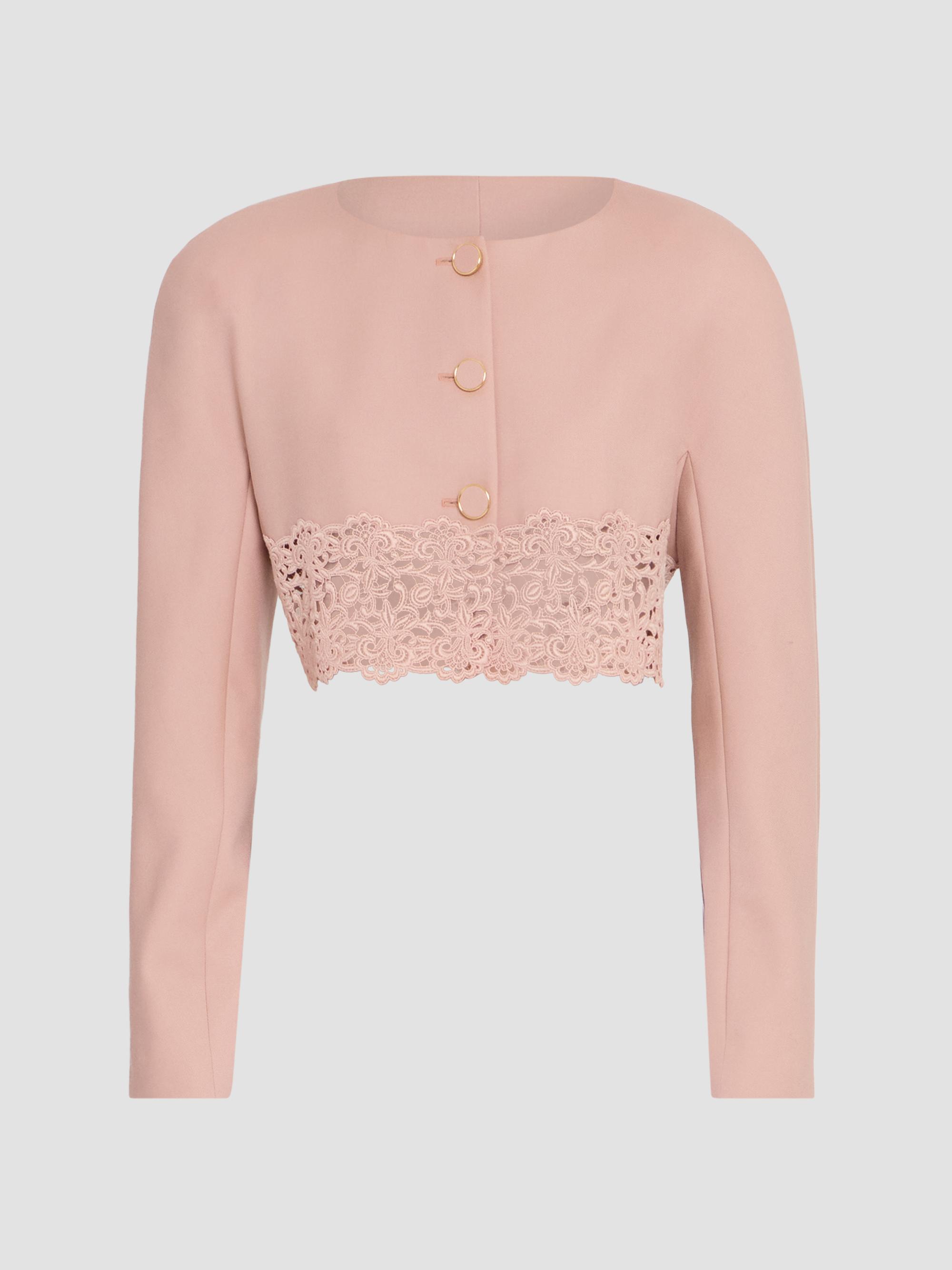 Chloé Women's Guipure Lace & Wool Crop Sweater - Coffee Pink | Thumbnail 6