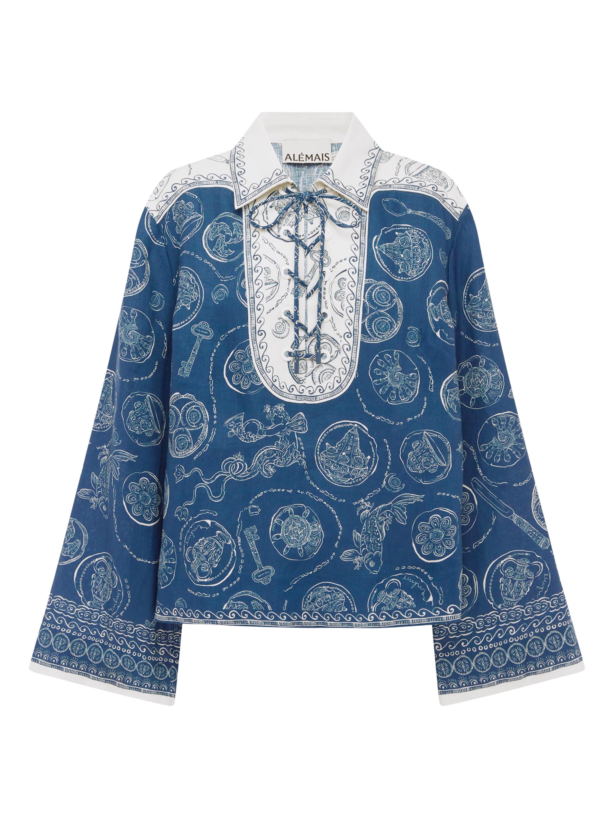 Alémais Women's Lucky Linen Lace-Up Top - Blue