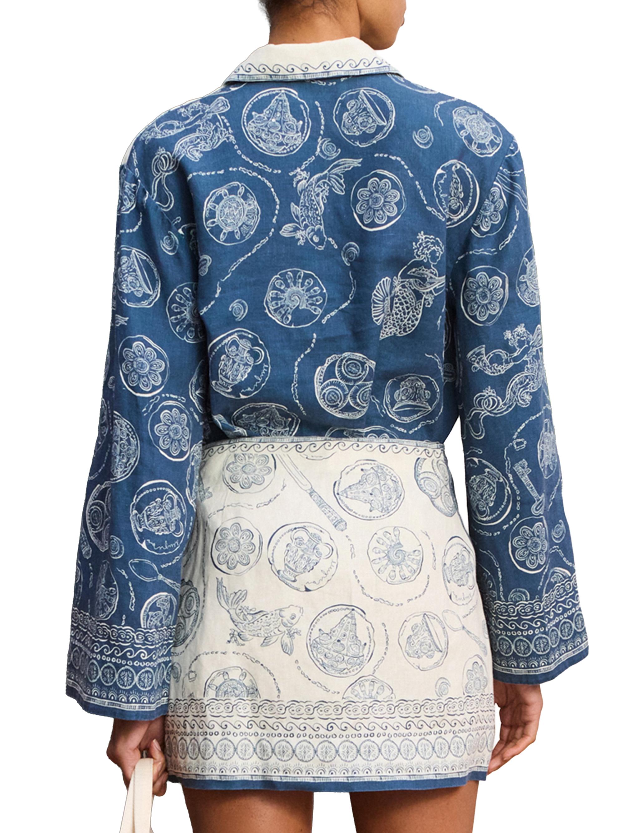 ALÉMAIS Women's Lucky Linen Lace-Up Top - Blue | Thumbnail 5
