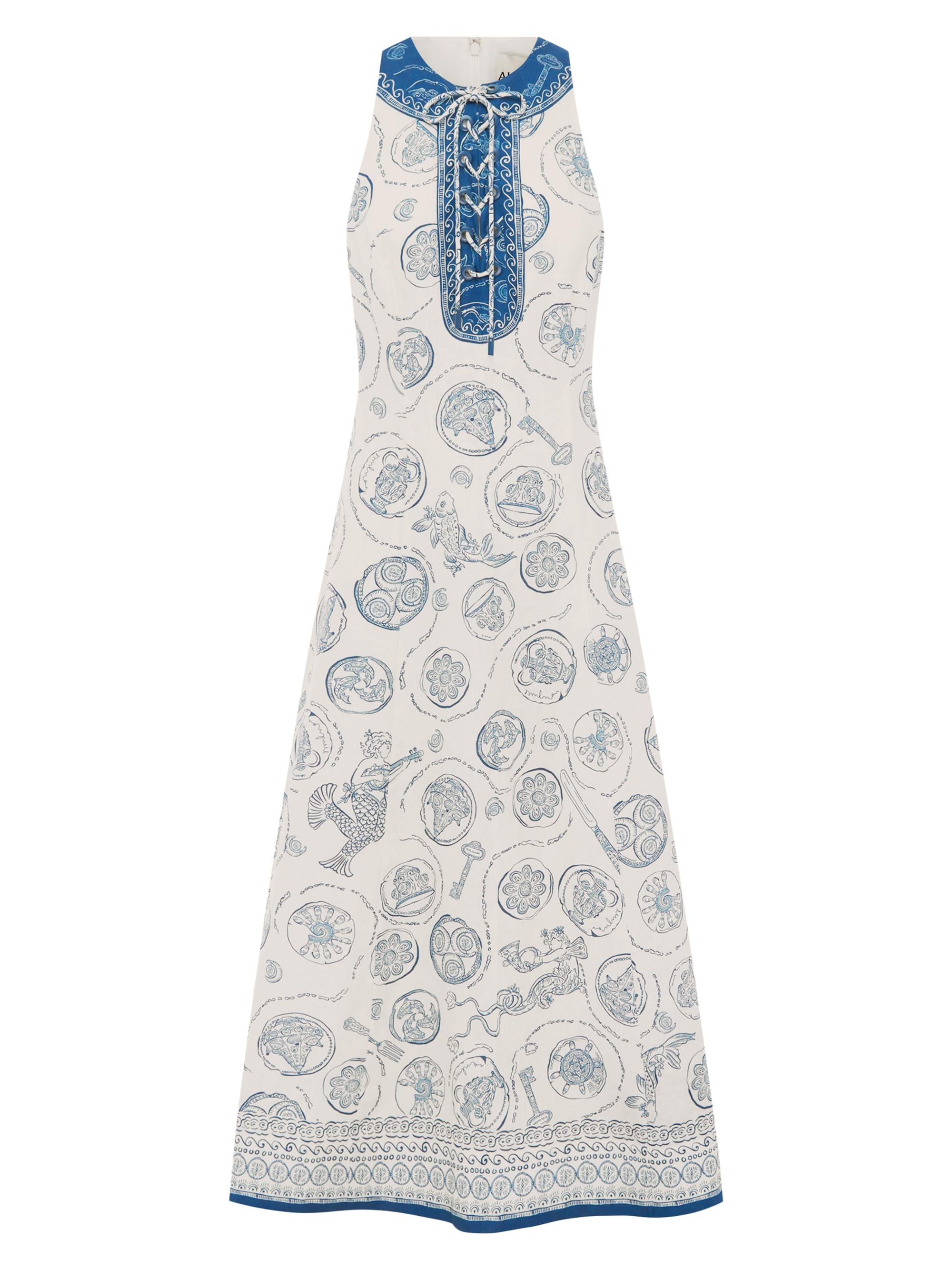 Almais Lucky Mixed-Print Linen Lace-Up Midi-Dress | Saks Fifth Avenue