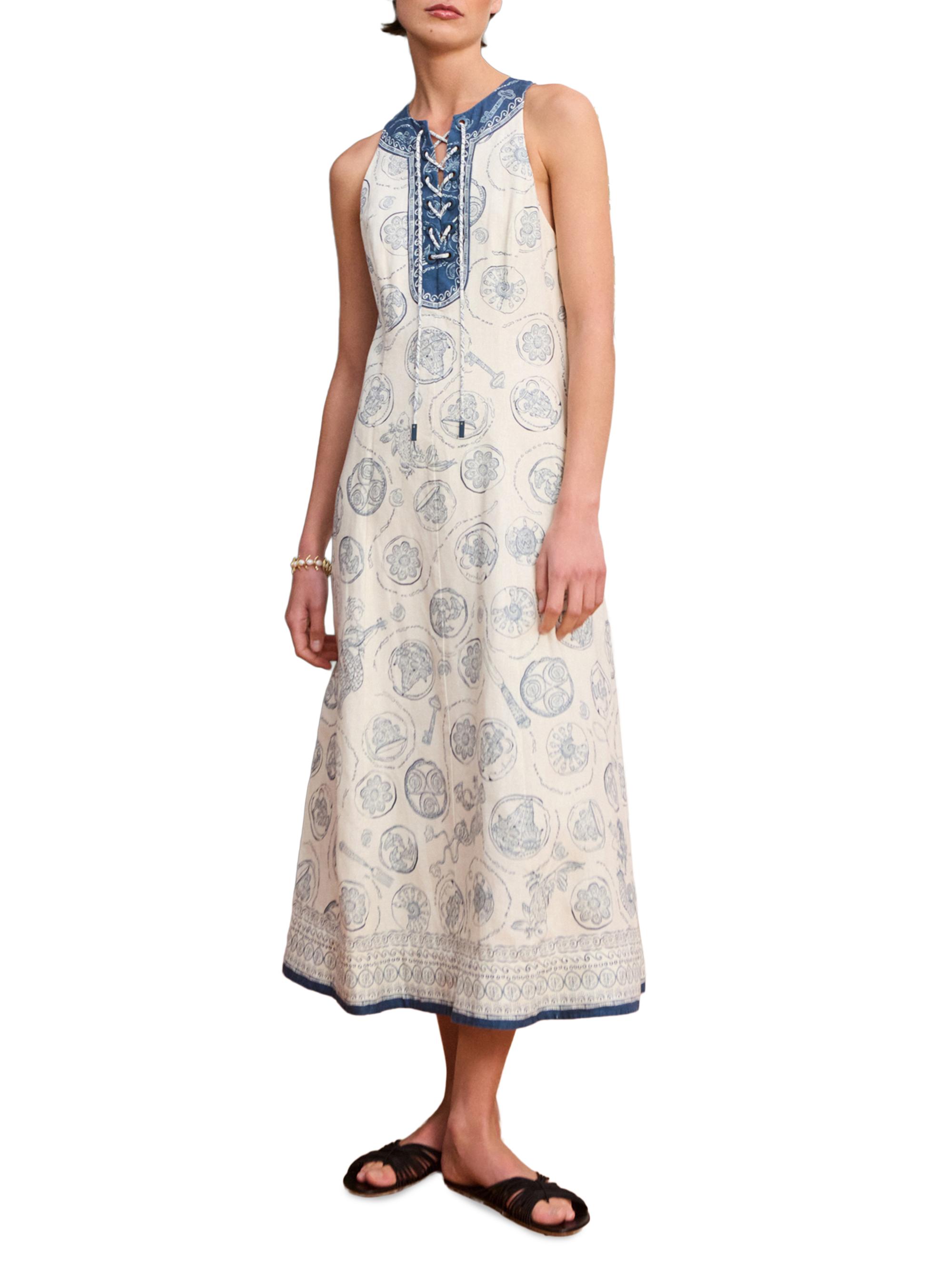 ALÉMAIS Women's Lucky Mixed-Print Linen Lace-Up Midi-Dress - | Thumbnail 2