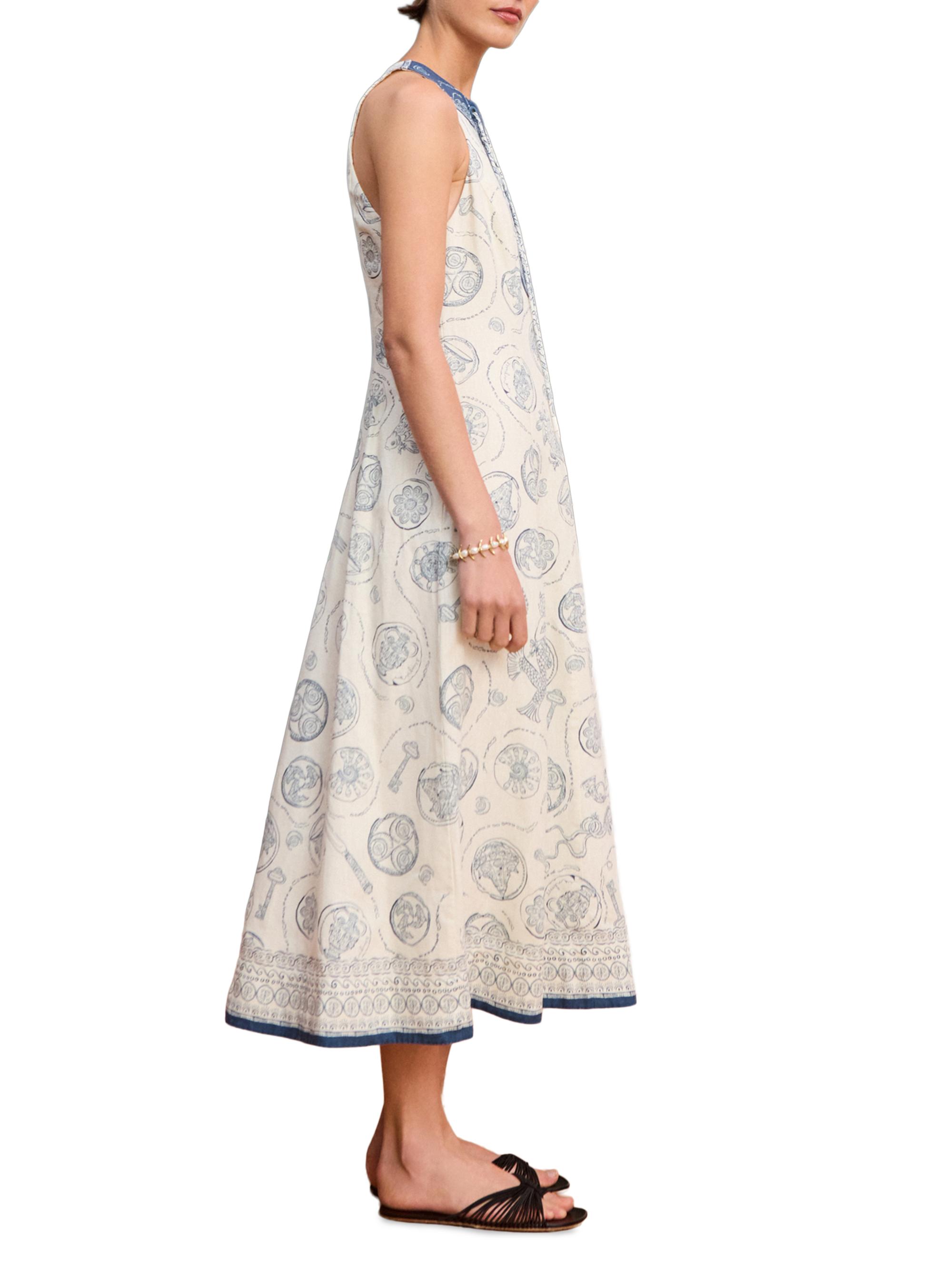 ALÉMAIS Women's Lucky Mixed-Print Linen Lace-Up Midi-Dress - | Thumbnail 3