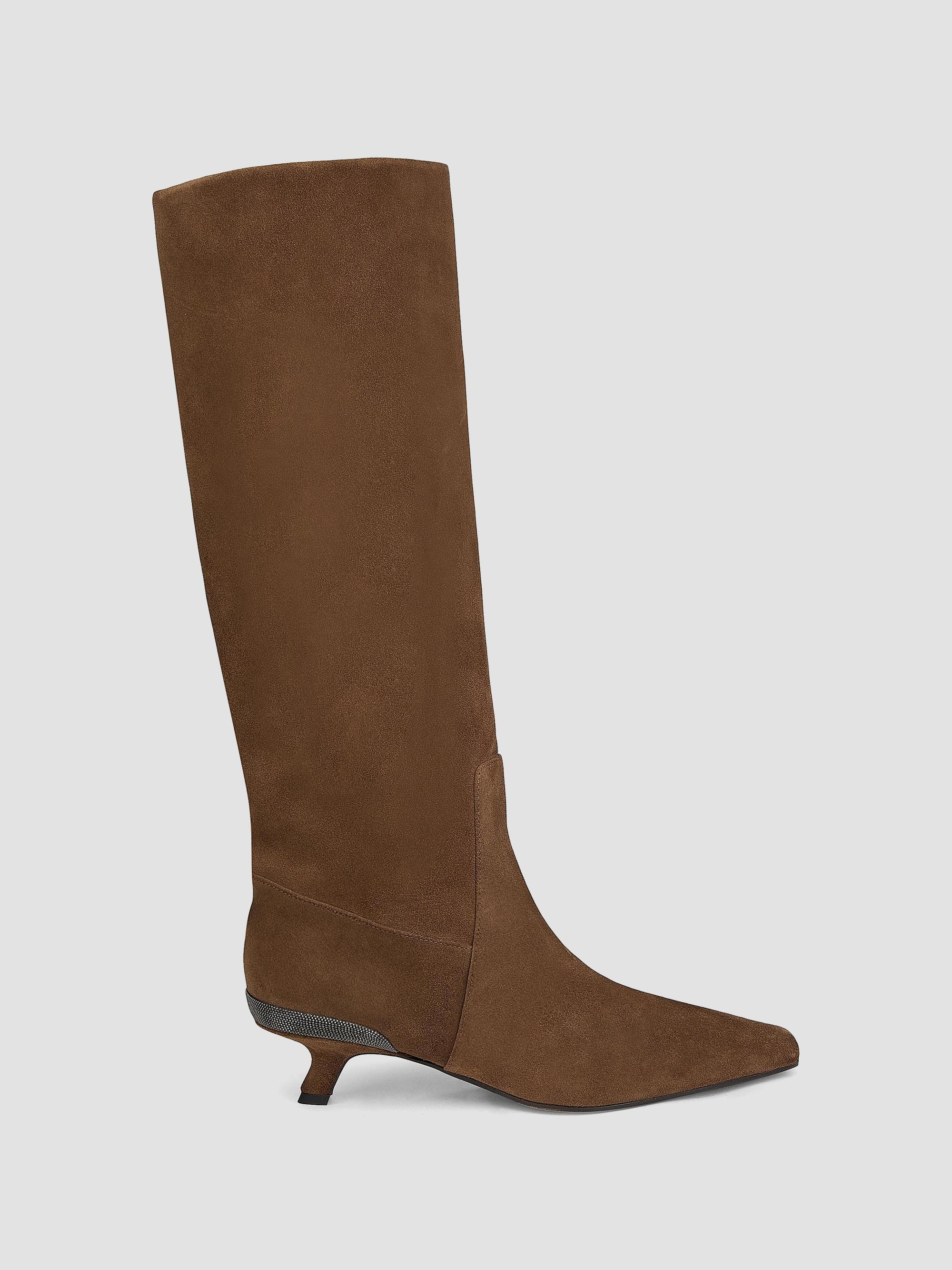 Brunello Cucinelli Women's Suede Knee-High Boots - Moka | Thumbnail 7