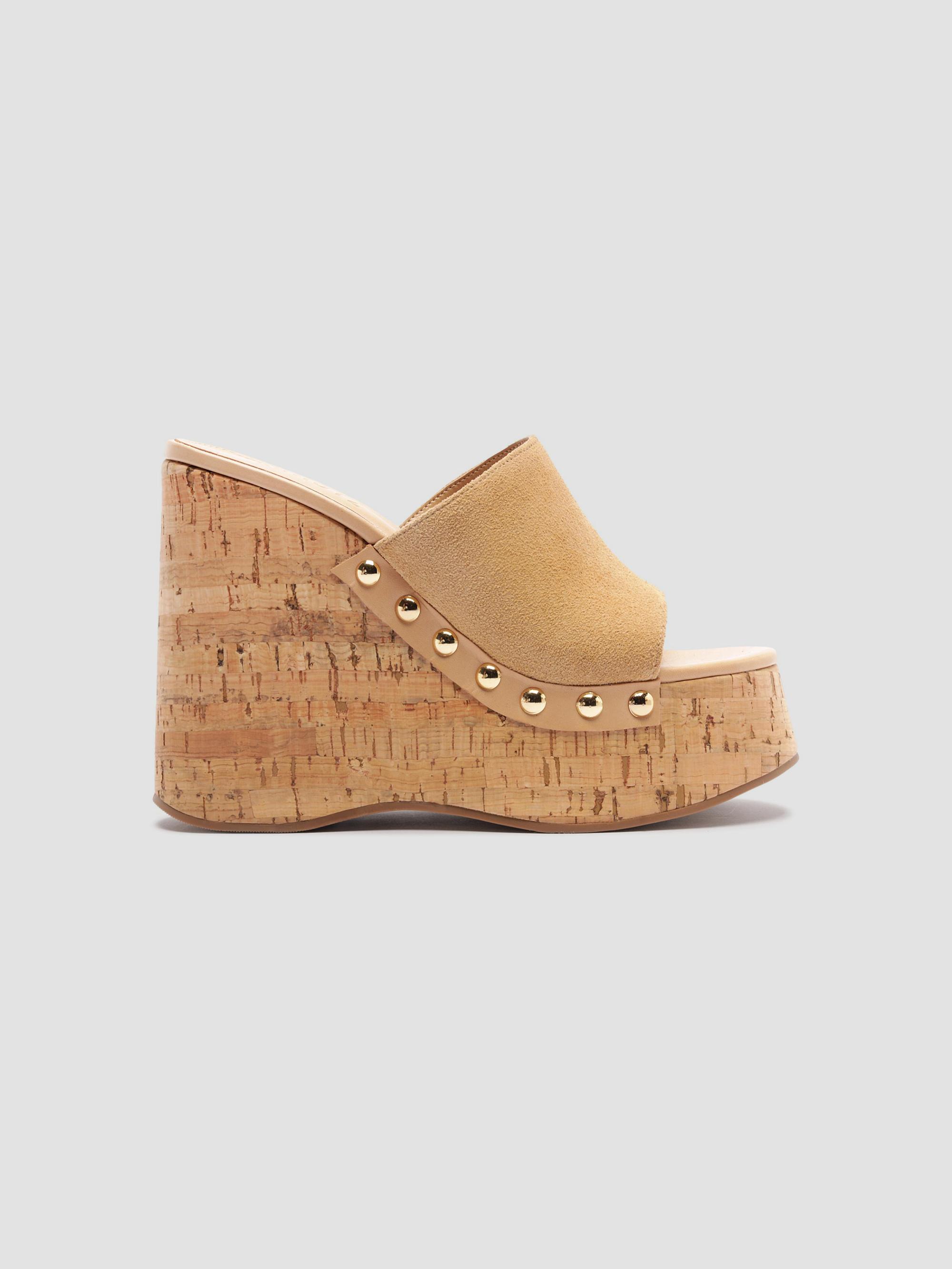 Schutz Women's Dalle Studded Suede Wedge-Heel Mules - Light Wood | Thumbnail 9
