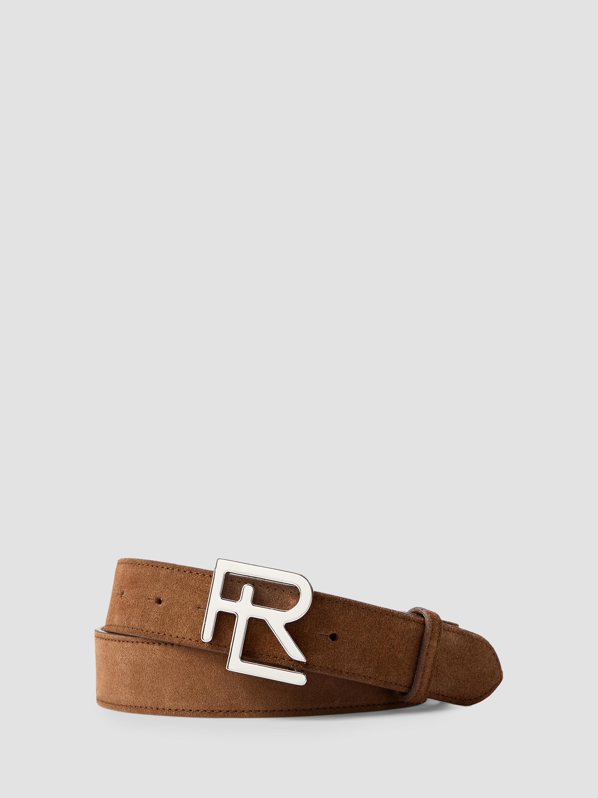 Ralph Lauren Purple Label Men's Stacked R-Buckle Suede Belt - Honey Brown