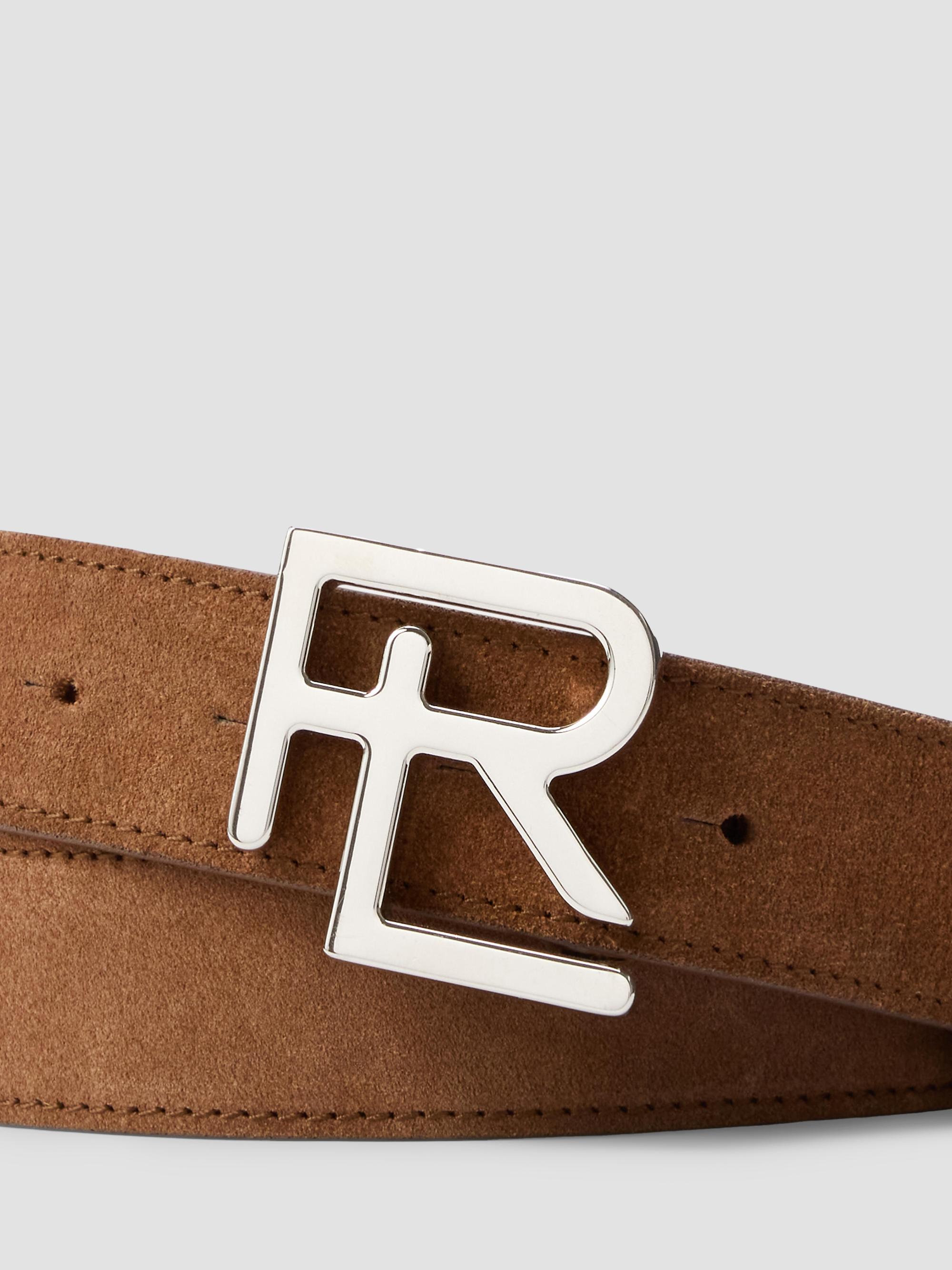 Ralph Lauren Purple Label Men's Stacked R-Buckle Suede Belt - Honey Brown | Thumbnail 4