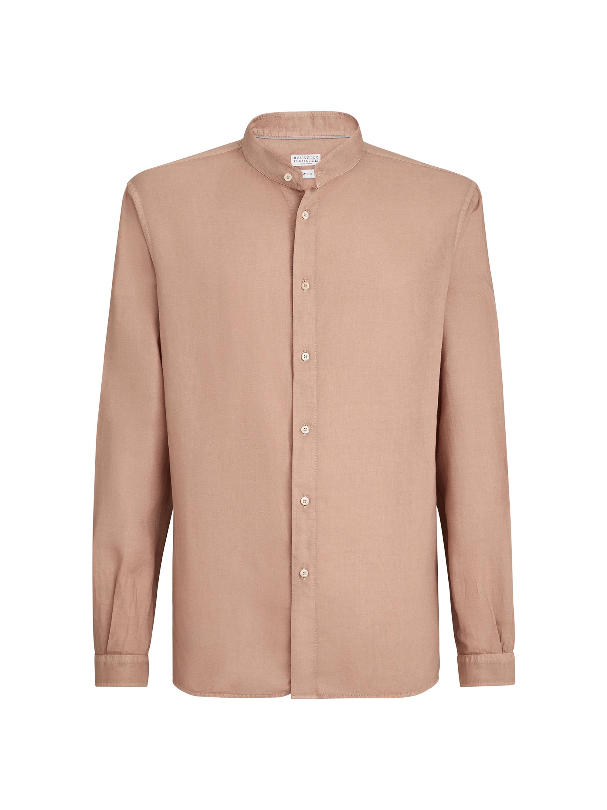 Brunello Cucinelli Men's Garment Dyed Easy Fit Shirt in Cotton and Linen Pinpoint - Earth