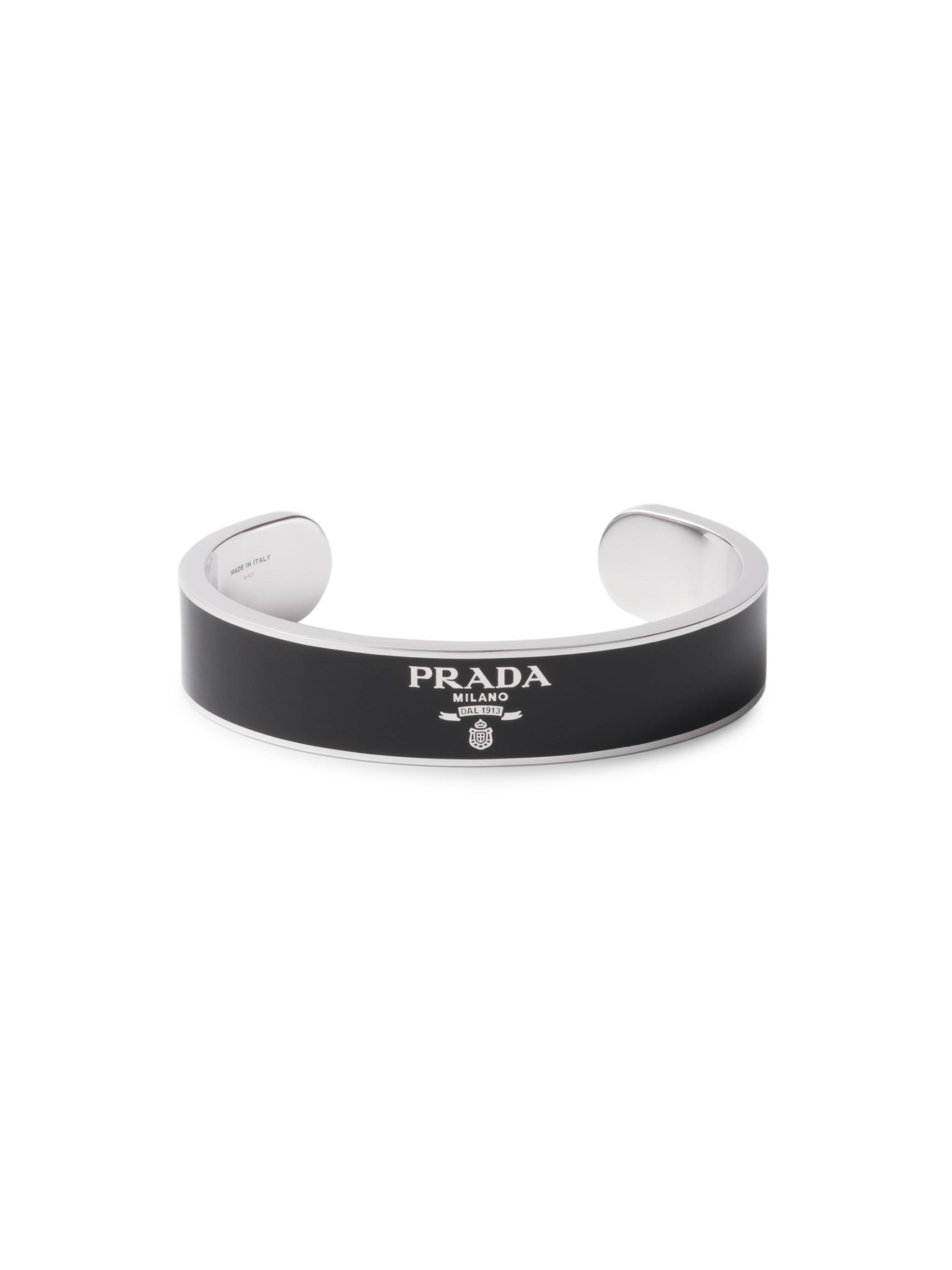 Prada Men's Silver Bangle Bracelet - Black