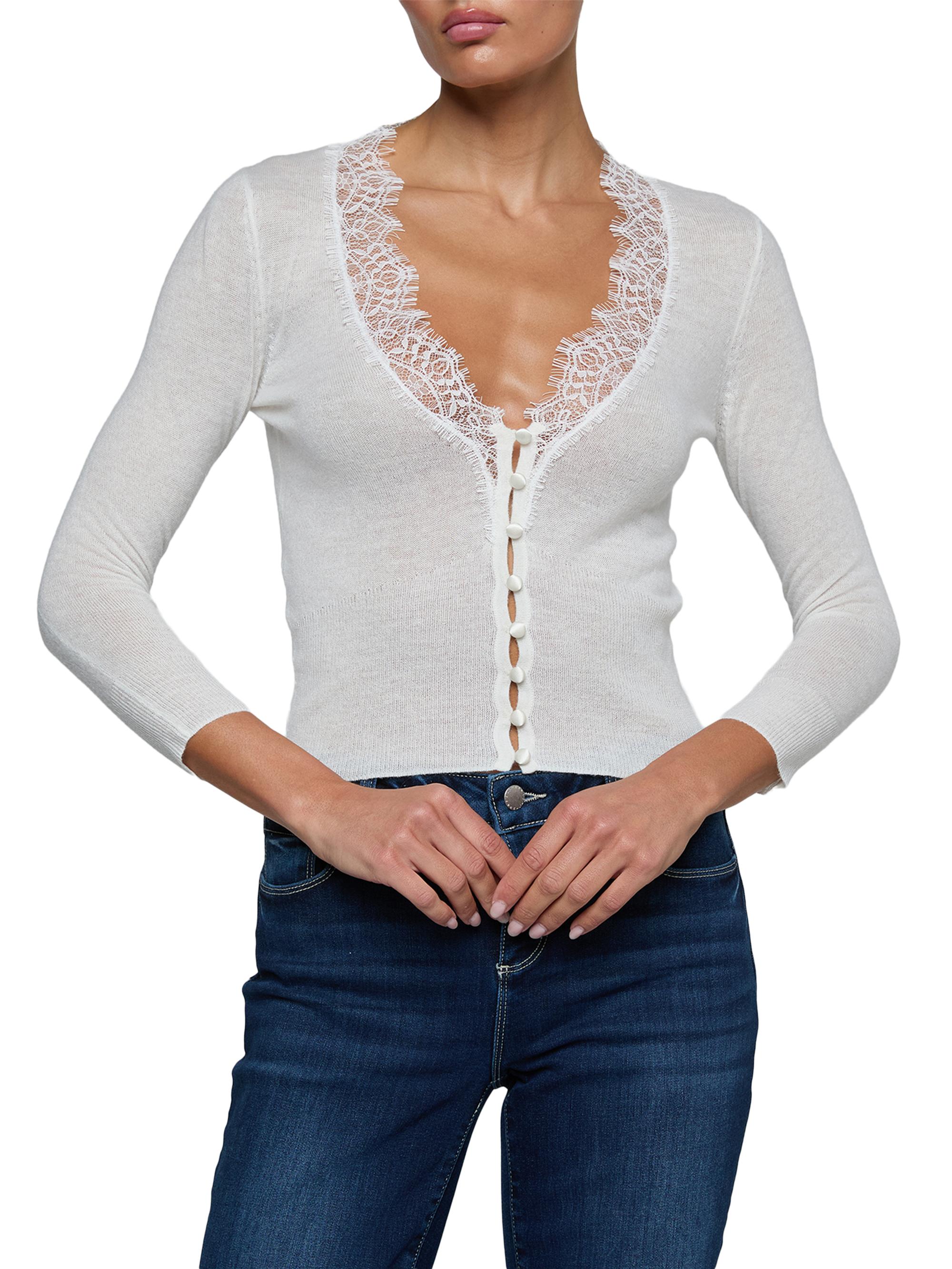 L'AGENCE Women's Eluna Lace-Trim Cardigan - | Thumbnail 3