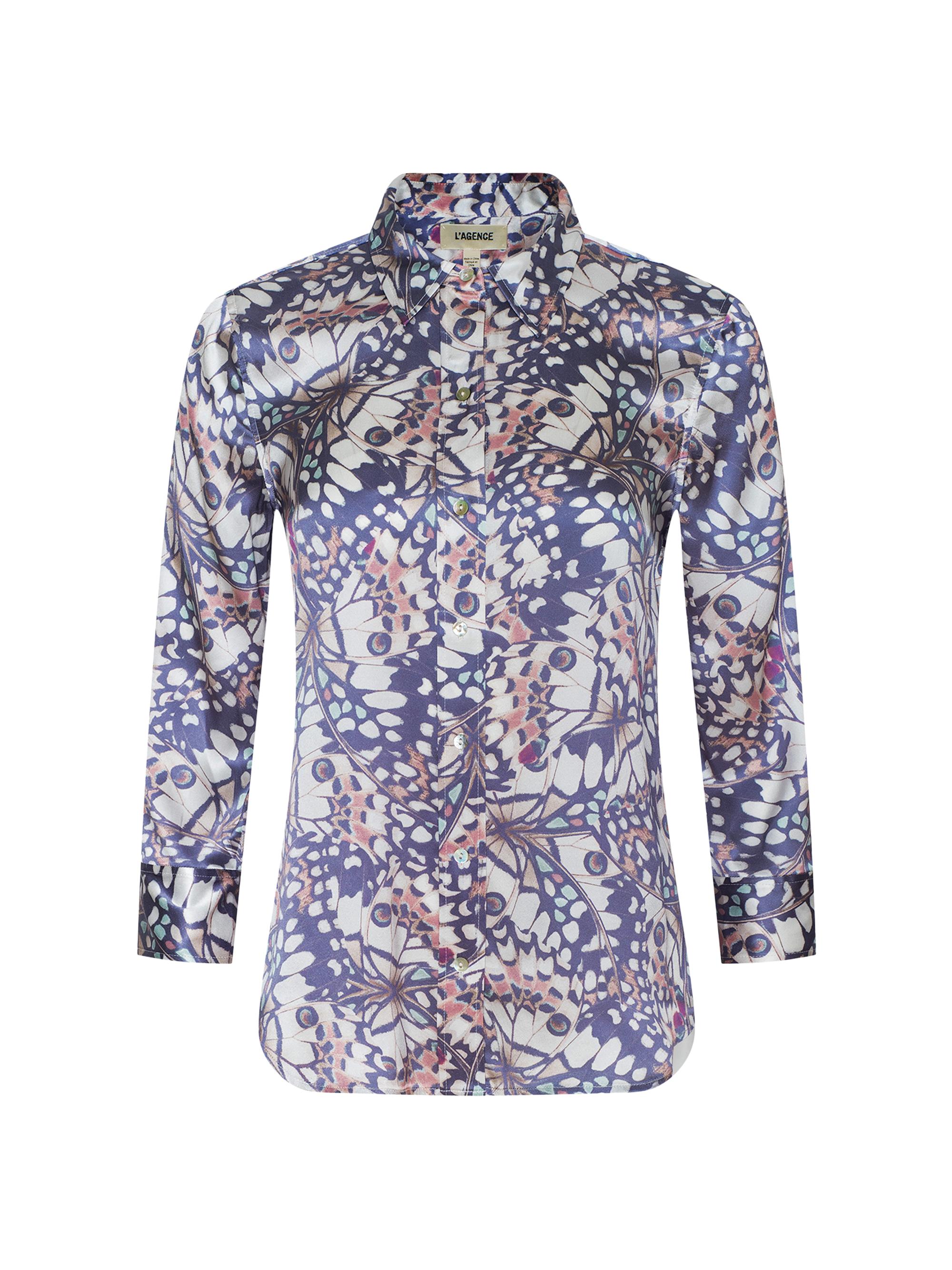 L'AGENCE Women's Dani Butterfly-Print Silk Button-Front Shirt - Multi Butterfly Wing