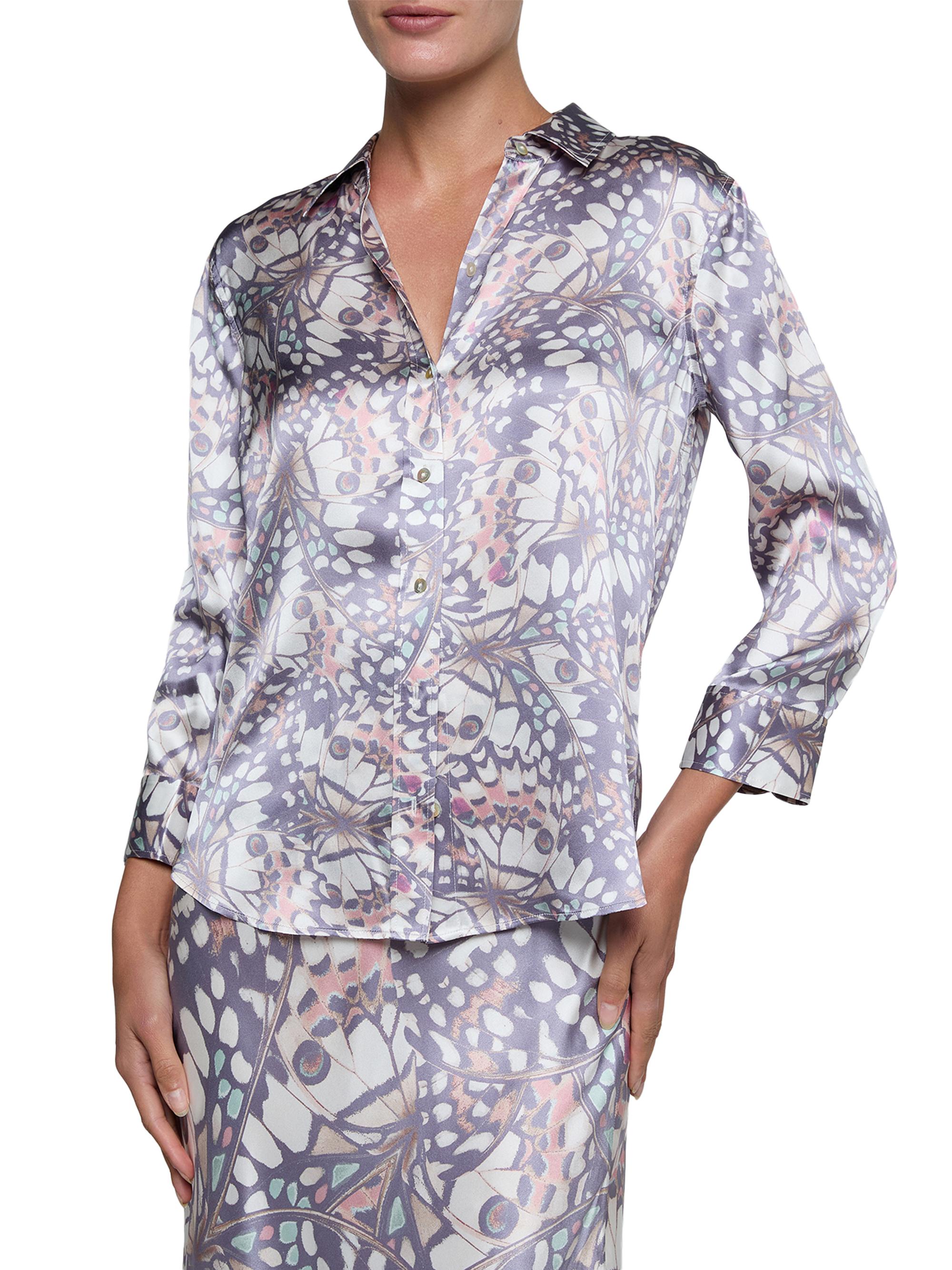 L'AGENCE Women's Dani Butterfly-Print Silk Button-Front Shirt - Multi Butterfly Wing | Thumbnail 3