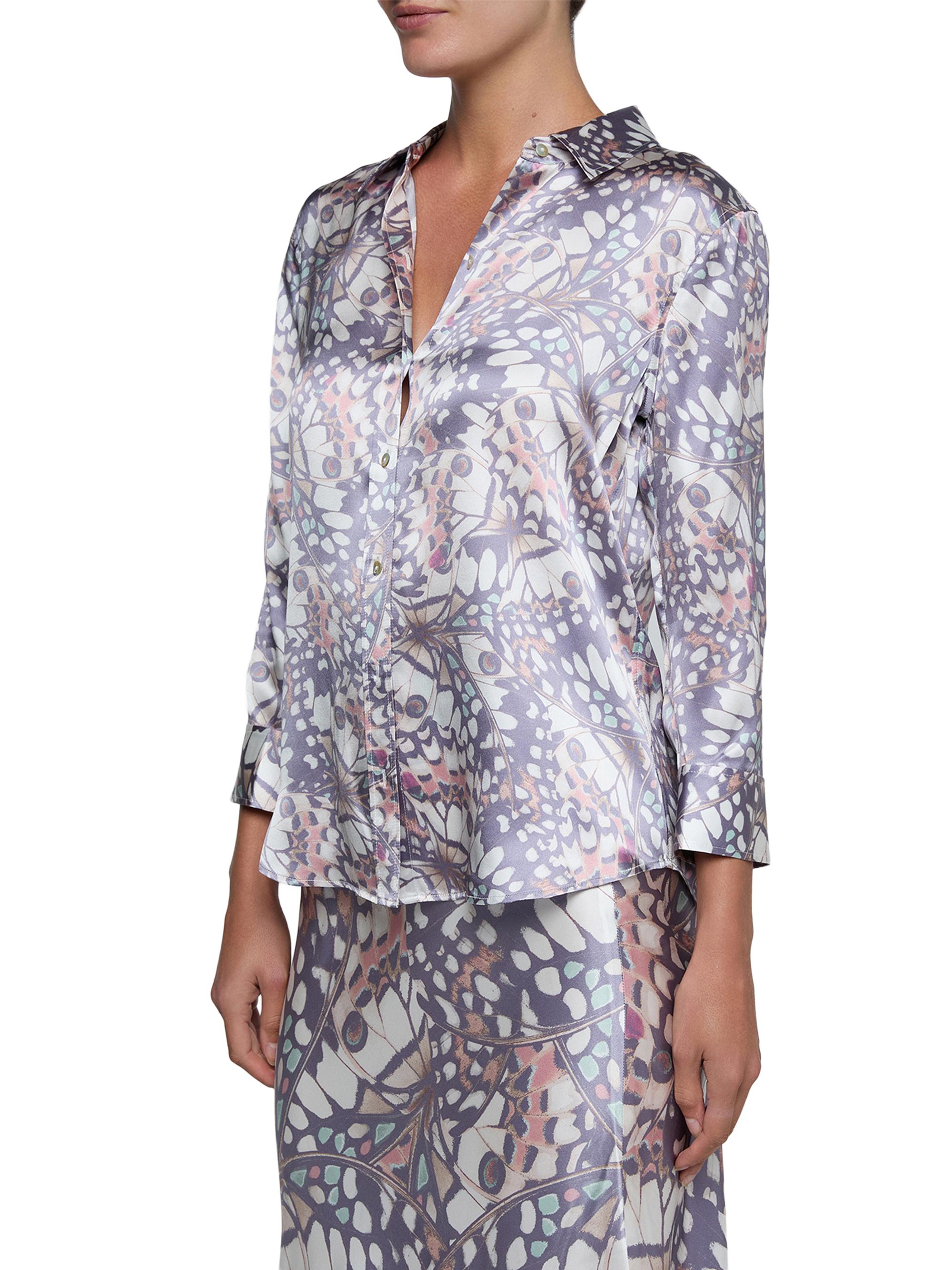 L'AGENCE Women's Dani Butterfly-Print Silk Button-Front Shirt - Multi Butterfly Wing | Thumbnail 4